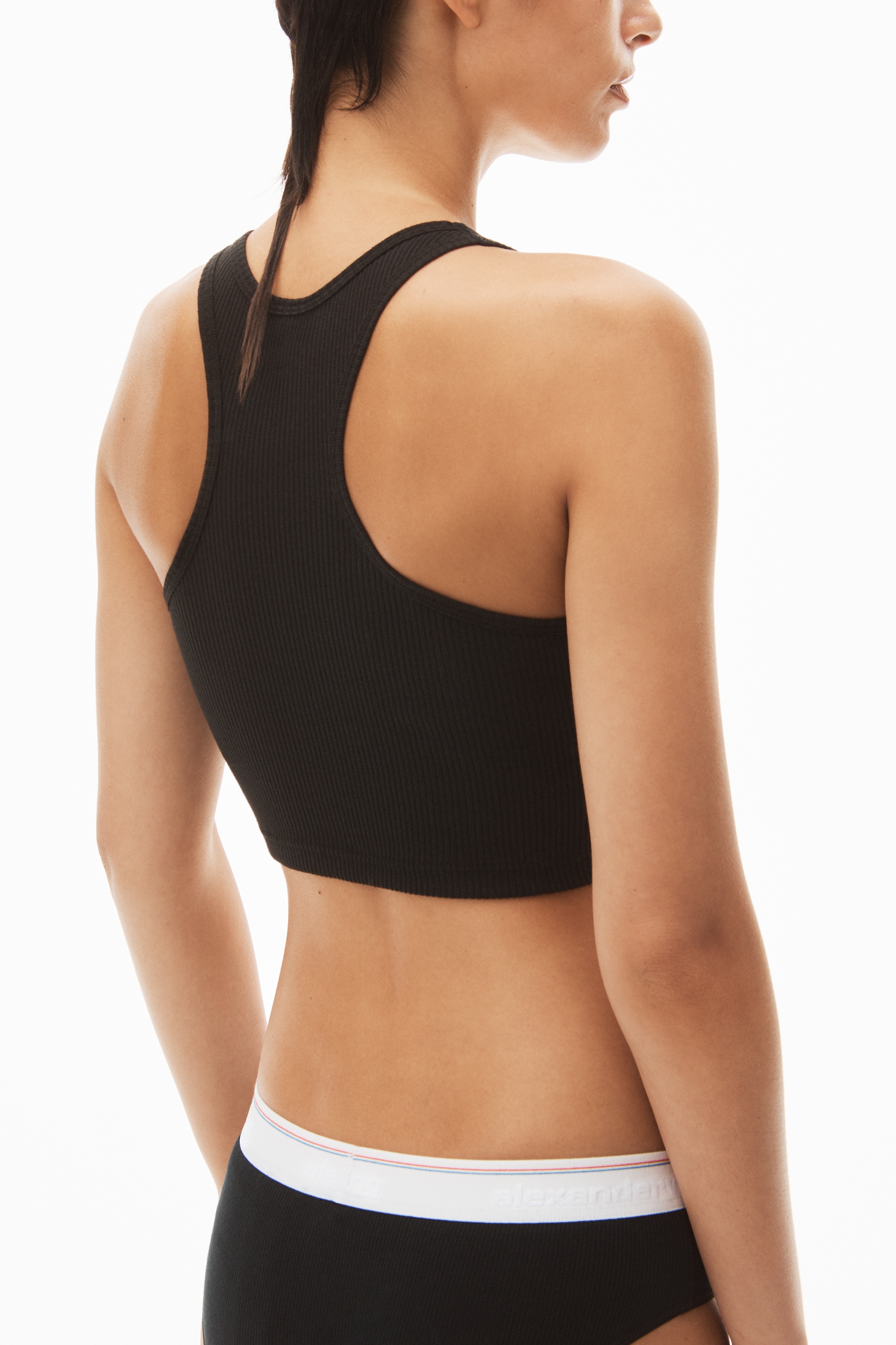Cropped Racerback Tank in Ribbed Cotton Jersey - 4