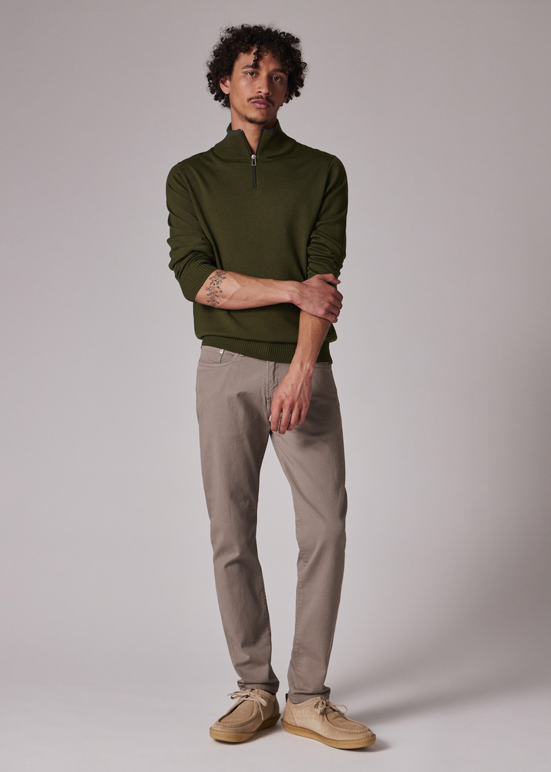 Khaki Merino Wool Half Zip Sweater 6