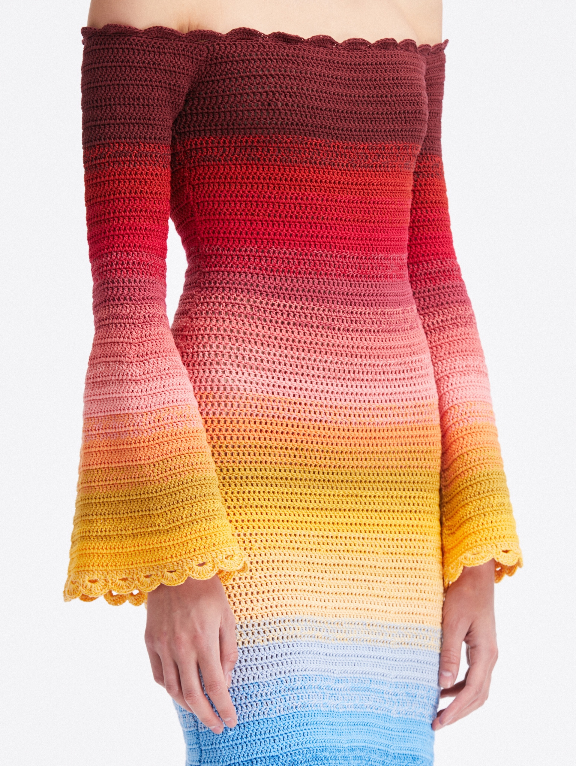 OFF SHOULDER RAINBOW OMBRÉ CROCHET DRESS - 4
