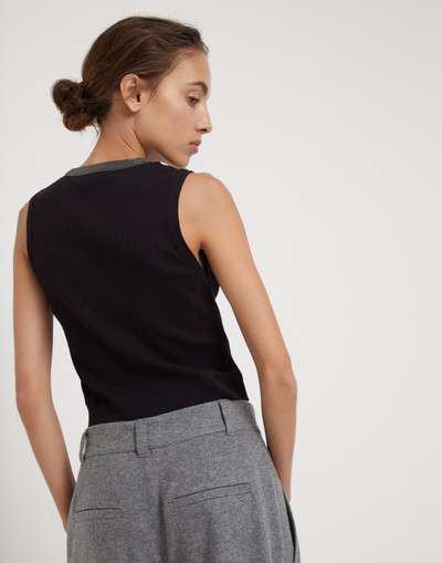 Brunello Cucinelli Stretch cotton ribbed jersey cropped top with precious neckline outlook