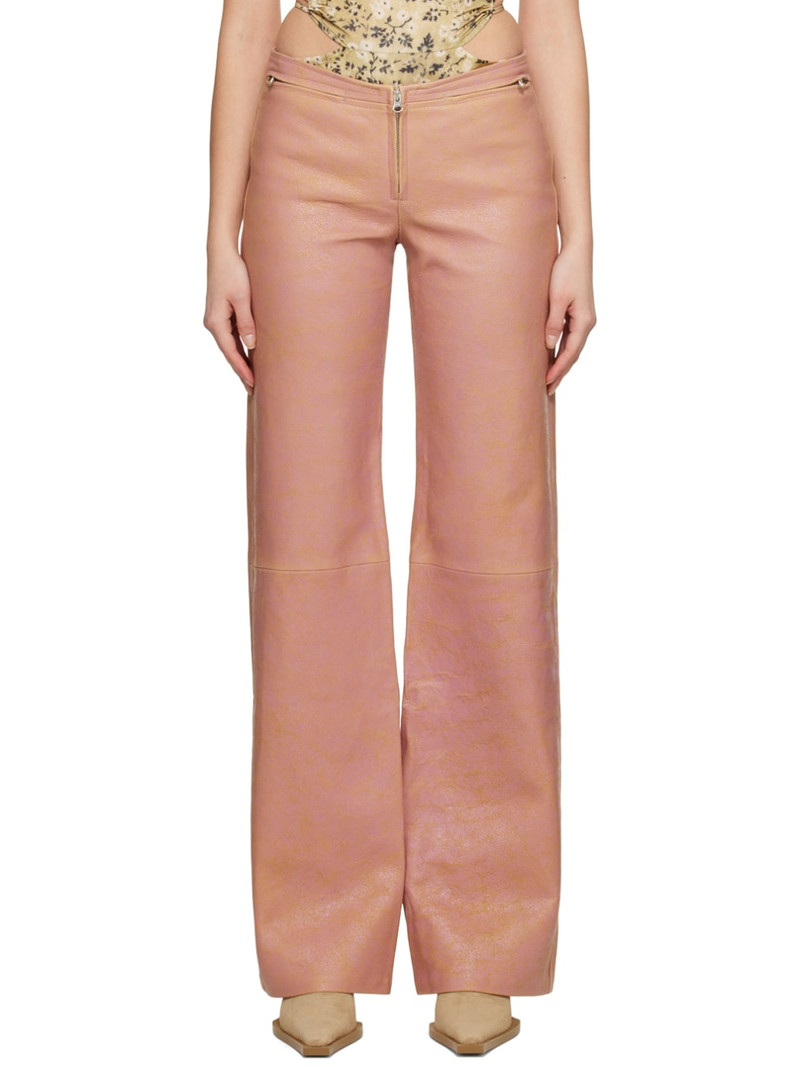 SSENSE Exclusive Pink Stain Leather Pants 1