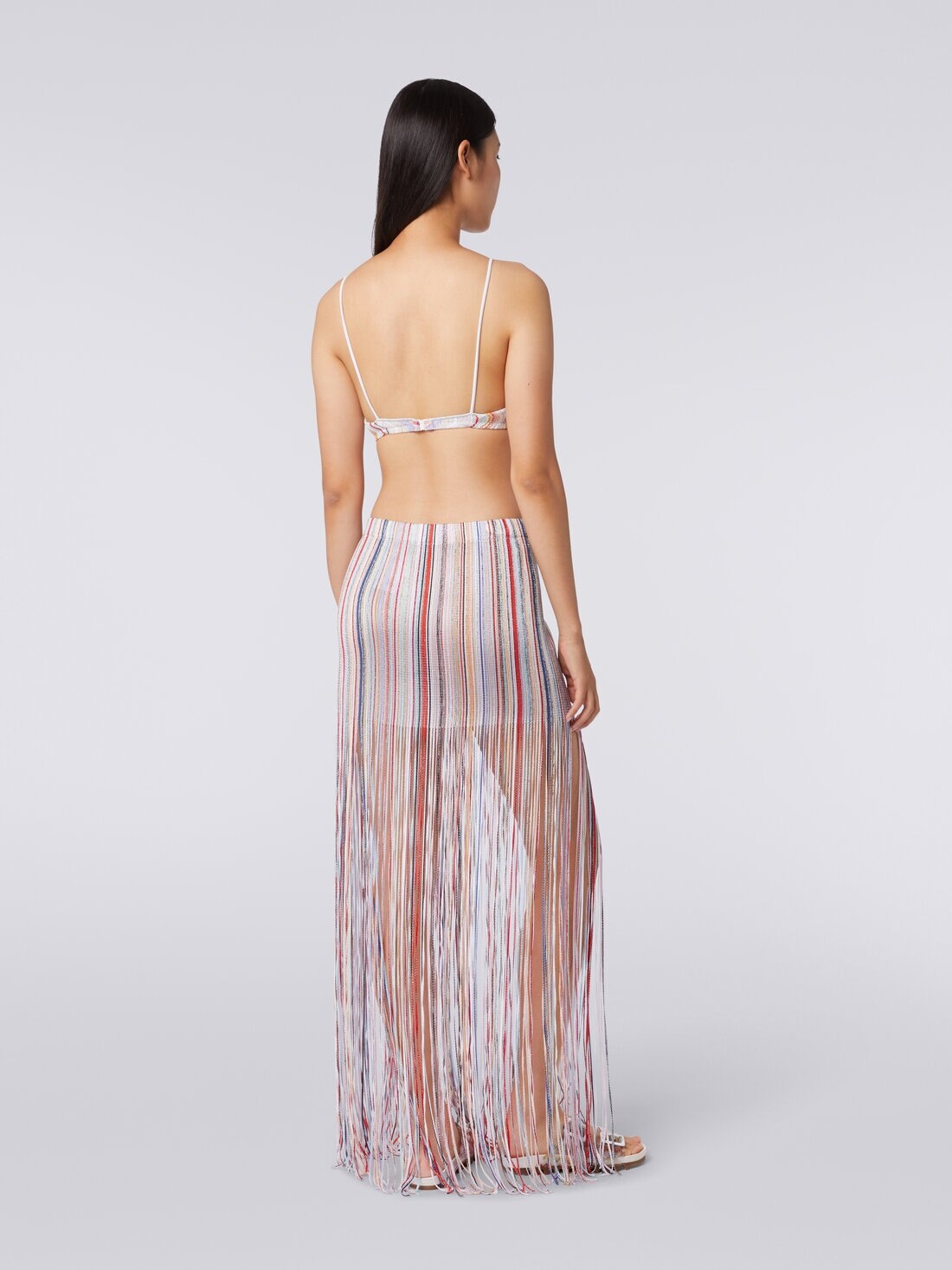 Long wrap-around skirt with fringes and lurex - 4