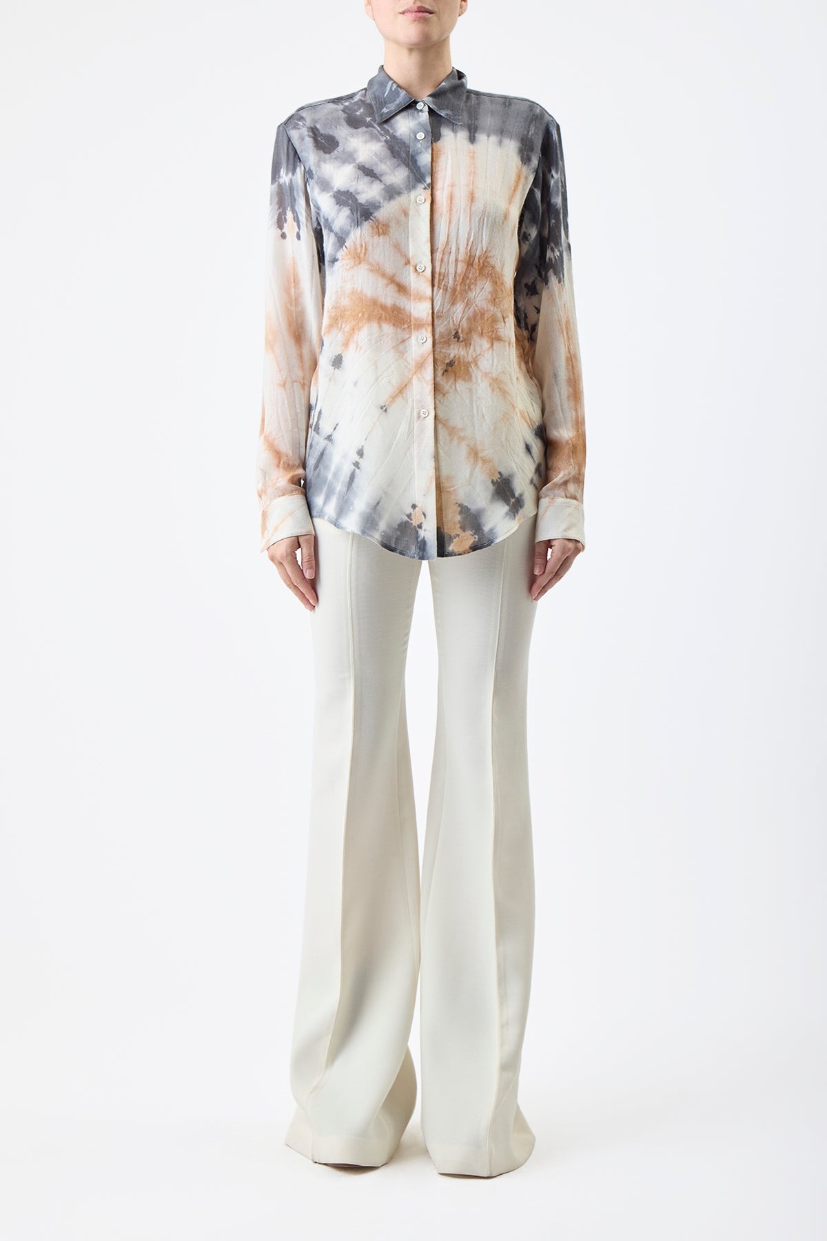 Ferrara Shirt in Camel Multi Print Cashmere Silk - 2