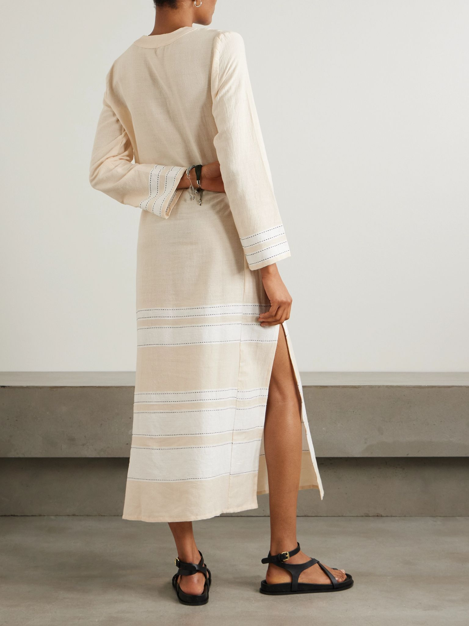 Theodora striped cotton-blend midi dress Cream - 3