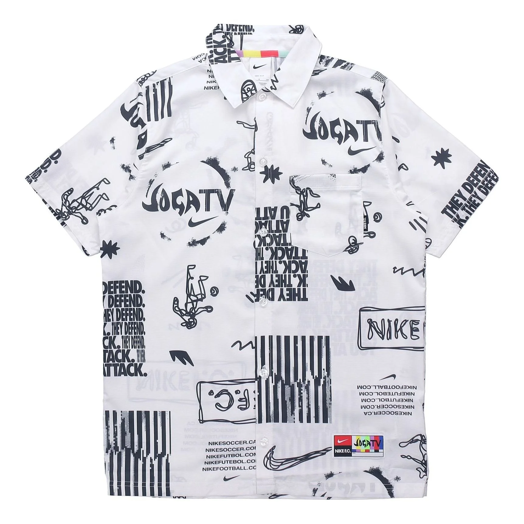 Nike Woven Soccer/Football Athleisure Casual Sports Printing lapel Shirt White DA1474-100 - 1