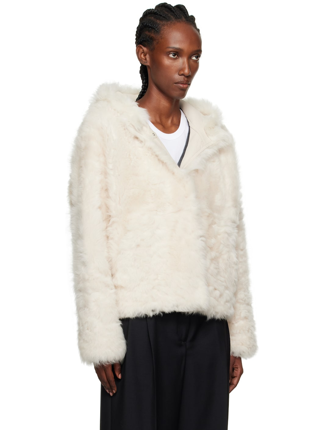 Off-White Short Hooded Shearling Jacket - 2