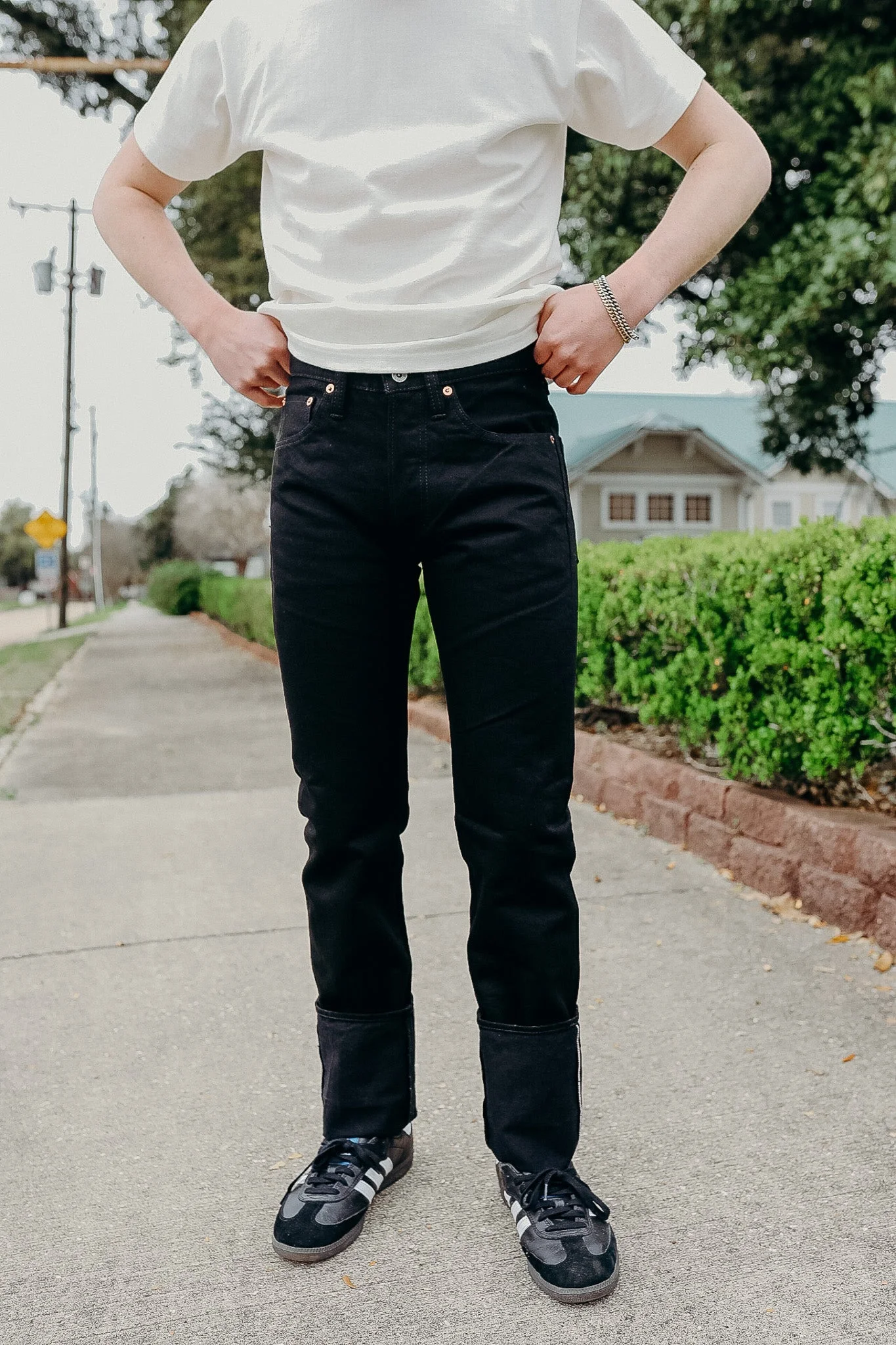 14OZ SELVEDGE DENIM SLIM STRAIGHT CUT JEANS - BLACK/BLACK IH-666S-142BB - 1