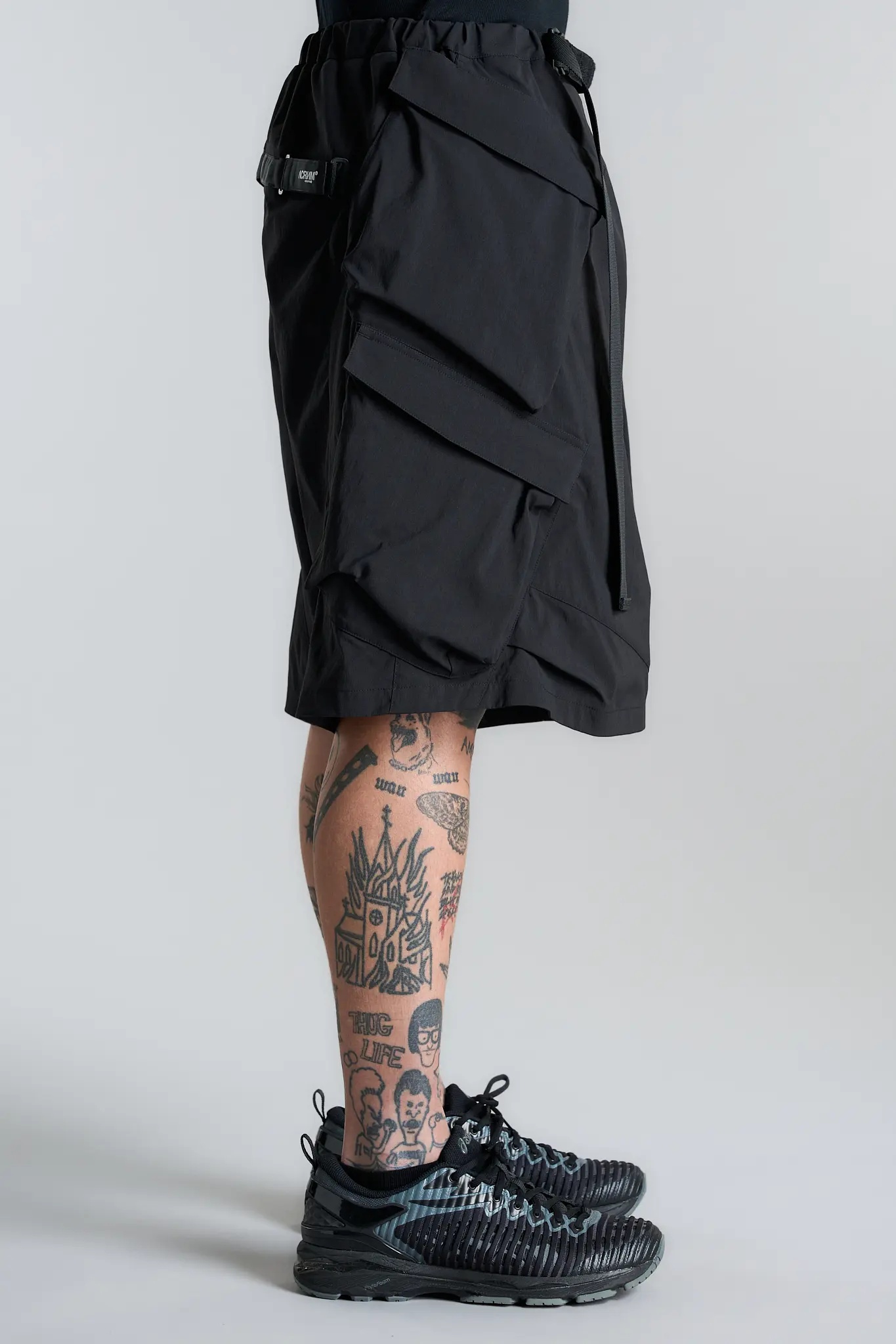 SP56A-M Nylon Stretch Double Cargo Short Pant Black - 7