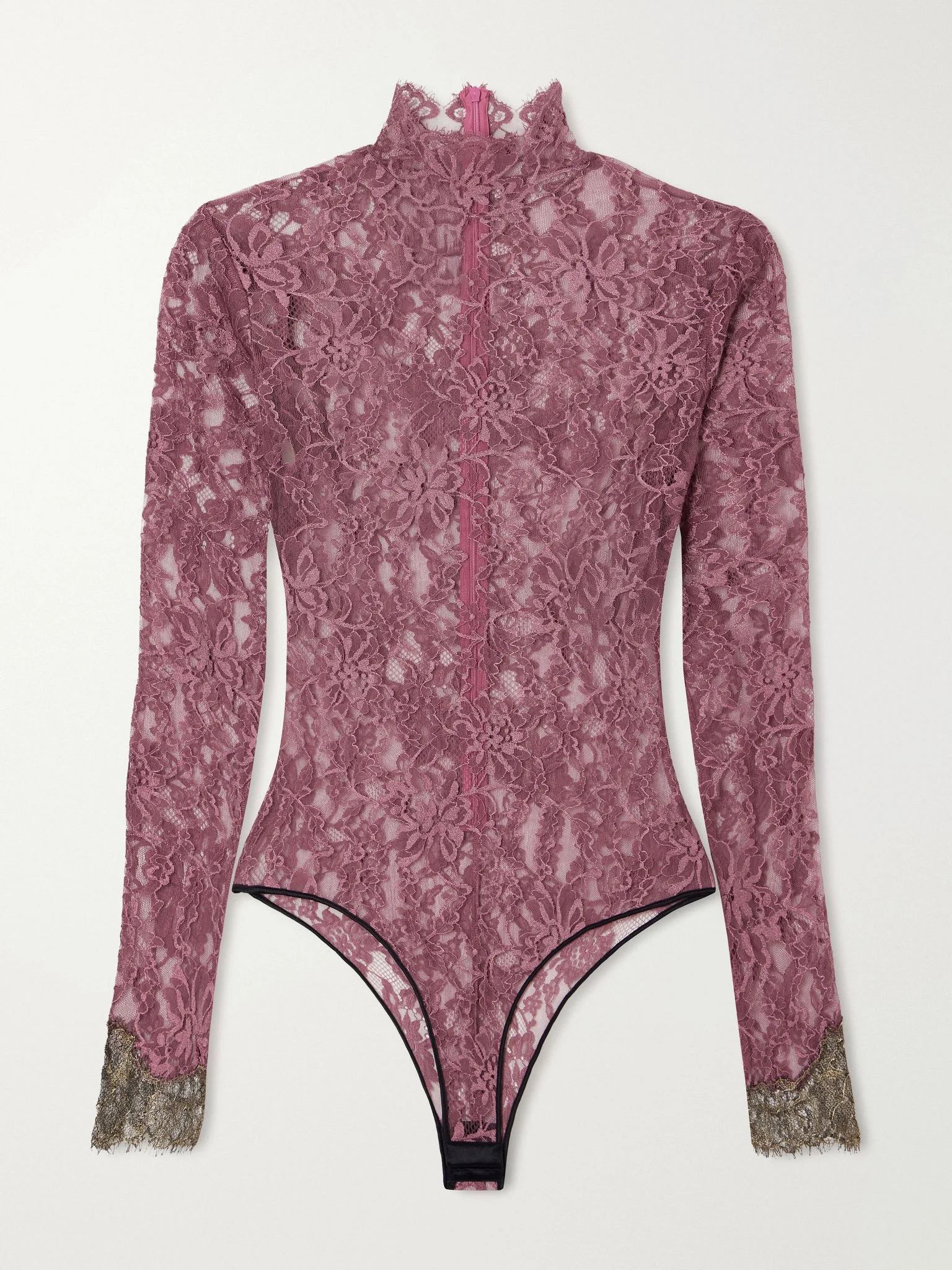 Scalloped lace-jersey bodysuit Burgundy - 1