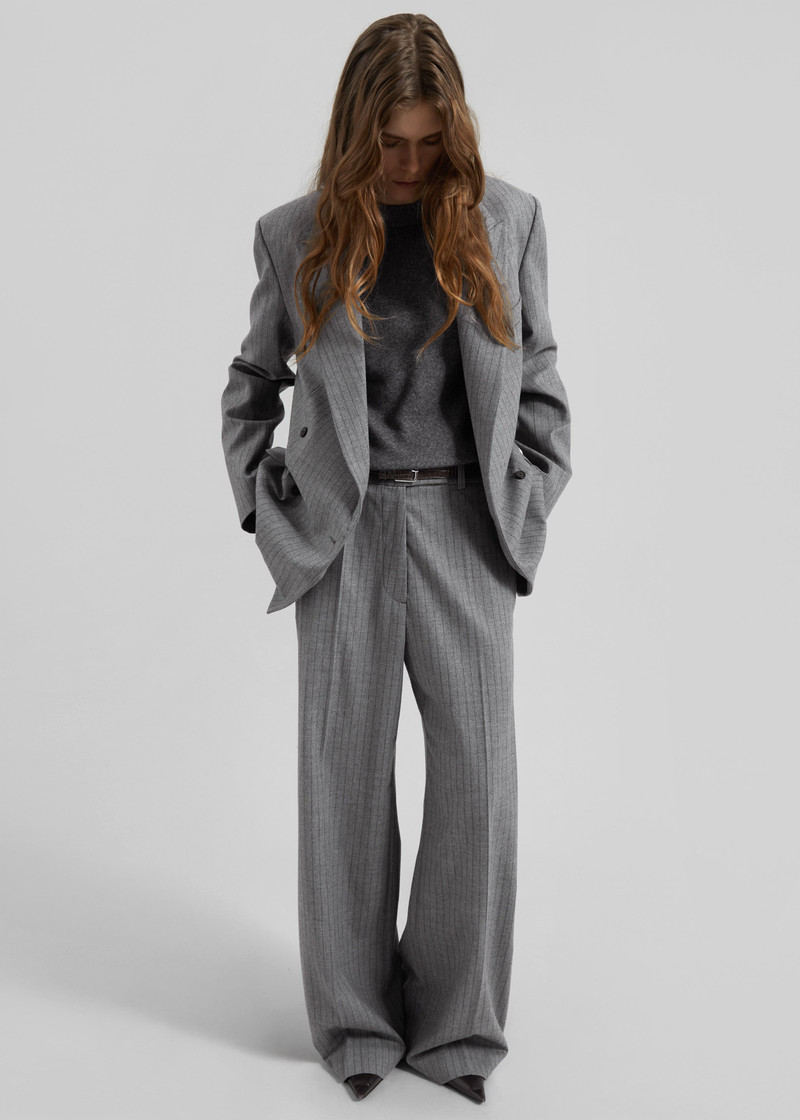 Newark Pinstripe Double Breasted Blazer - Grey/Brown 3