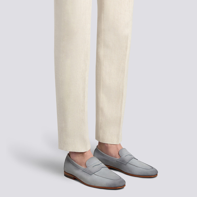 Santoni Men's light blue suede Carlo loafer outlook