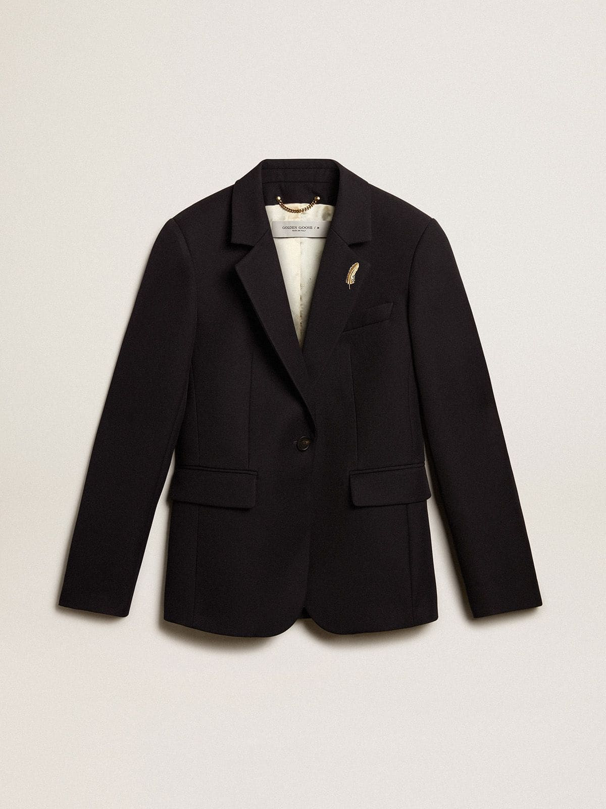 Women’s single-breasted blazer in dark blue wool gabardine - 1