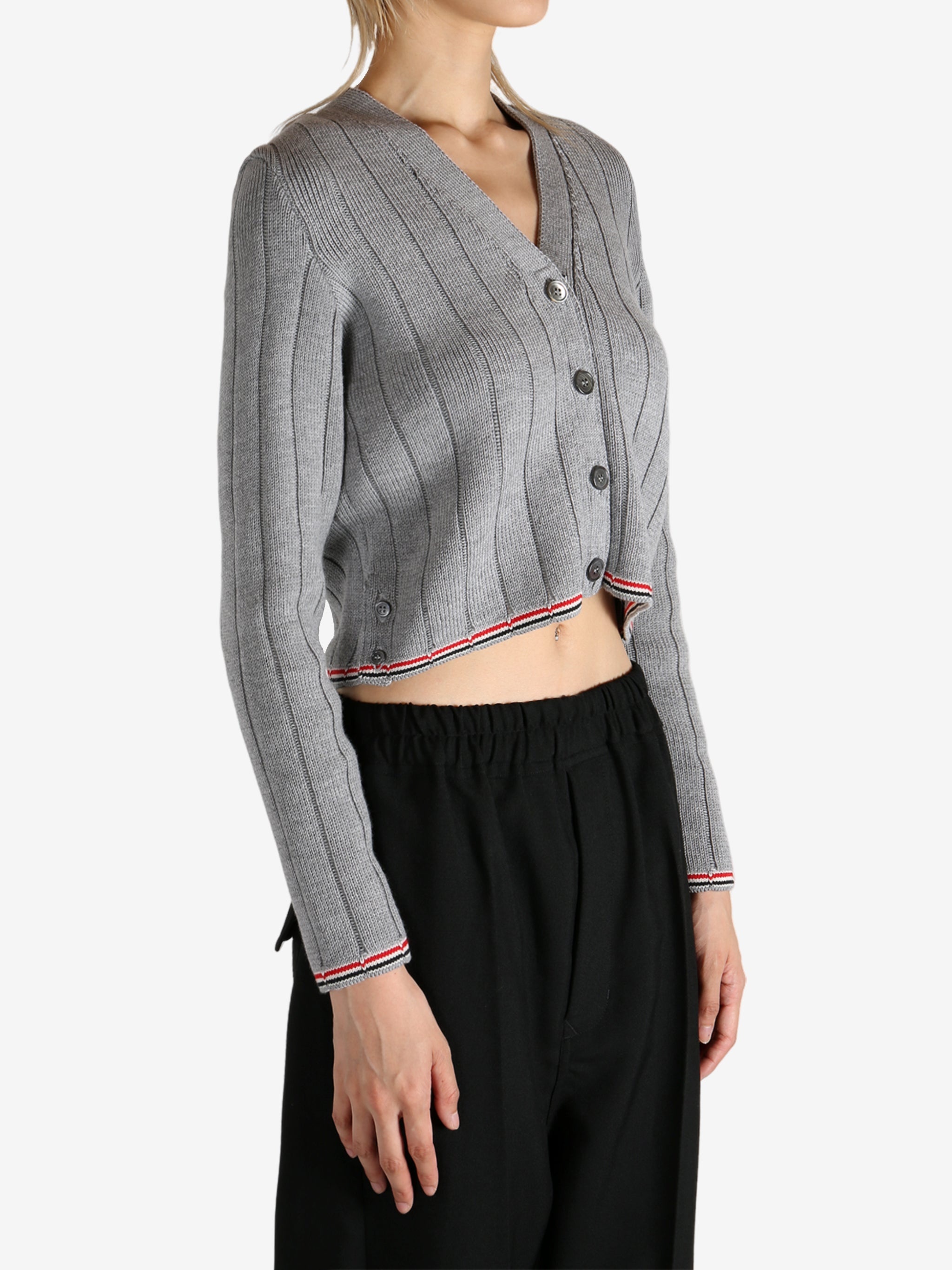 THOM BROWNE - Women Ladder Full Needle Rib Stitch V Neck Knitwear - 2