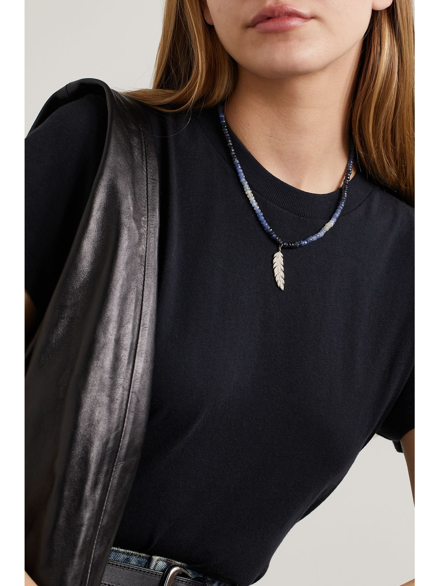 Large Feather 14-karat gold, rondelle and diamond necklace Gold - 2