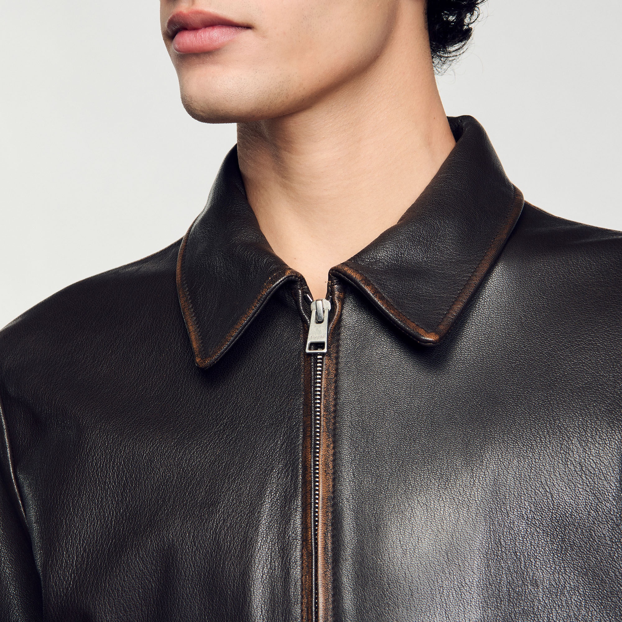 DISTRESSED-LOOK LEATHER JACKET - 3