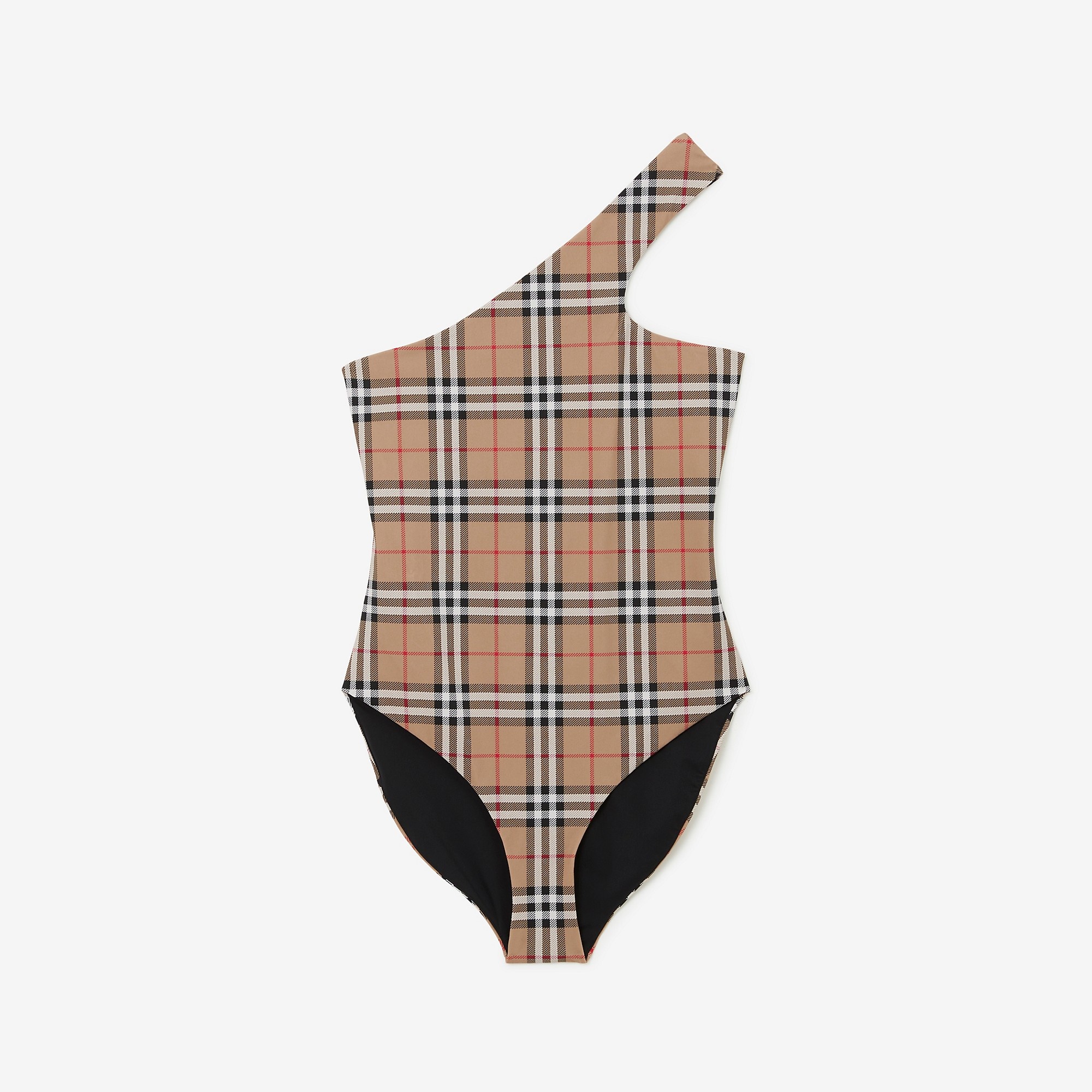 Check Stretch Nylon Asymmetric Swimsuit - 1