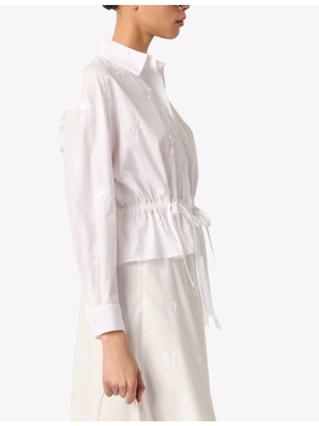 Floral-Embroidered Tie-Waist Cotton-Blend Shirt - 3