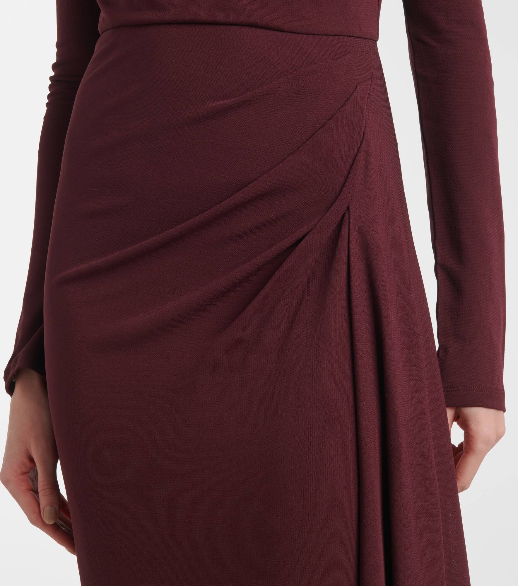 Floral-appliqué draped midi dress - 5