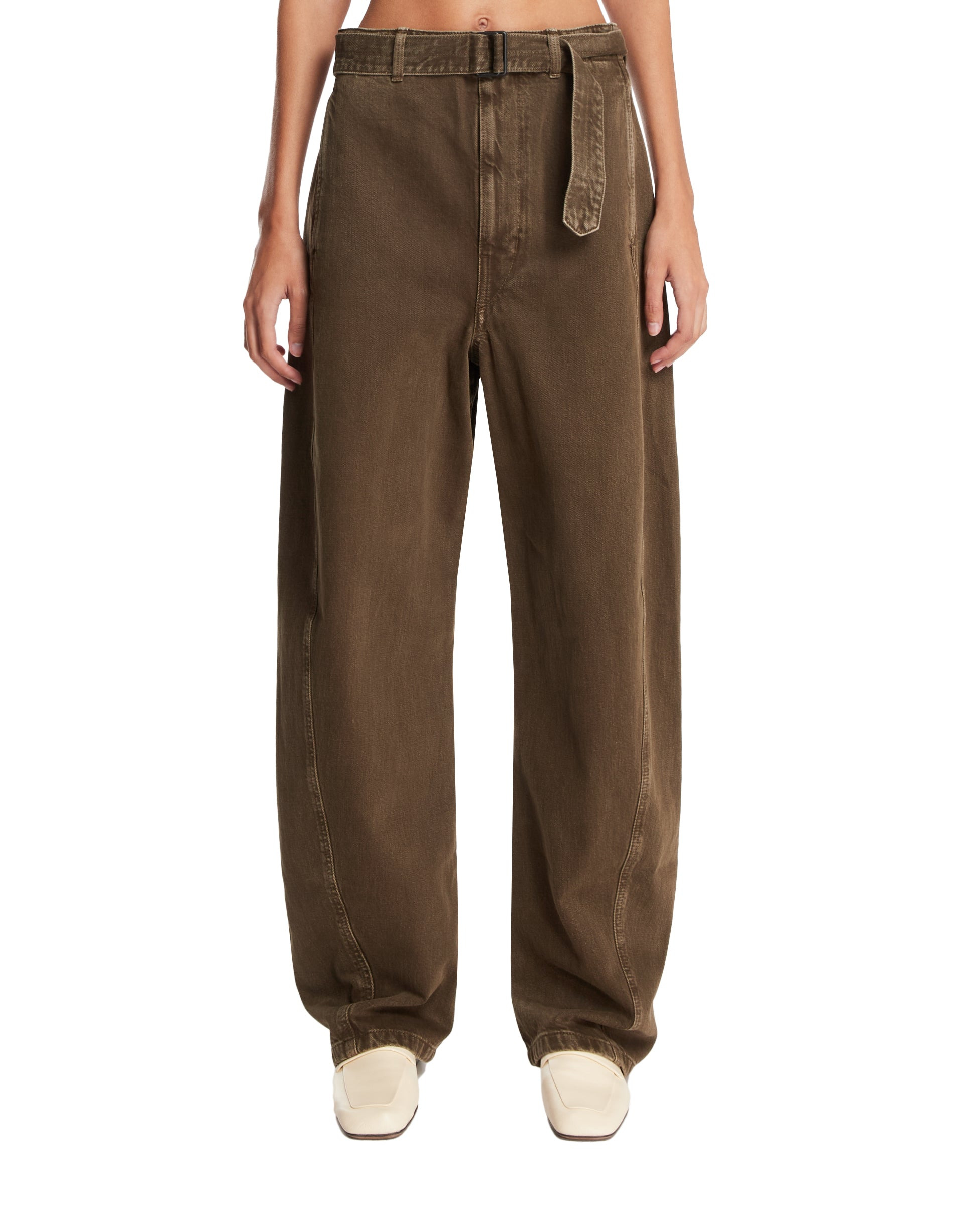 Green Curved Jeans with Belt - 3