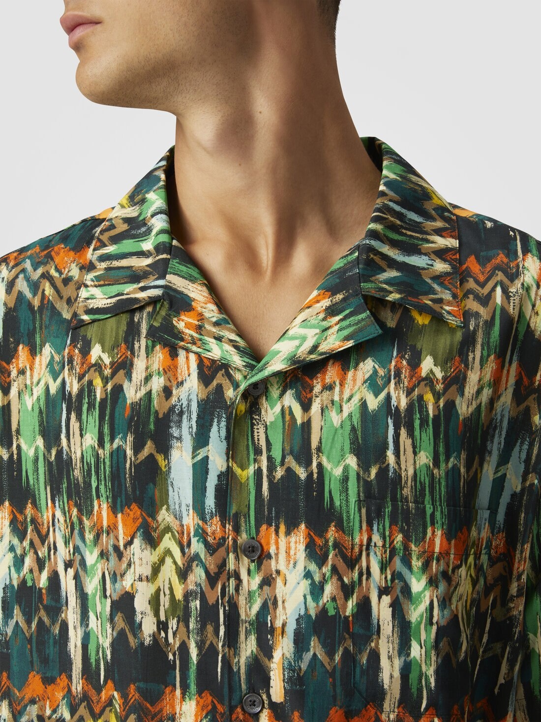 Viscose bowling shirt with zig zag print brushed effect - 5