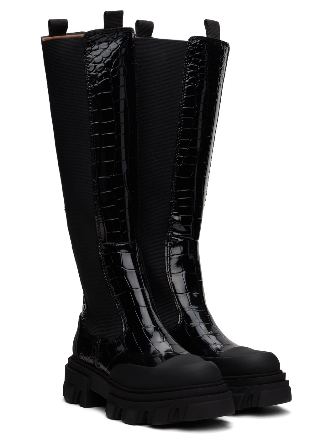 Black Cleated High Chelsea Tall Boots - 4