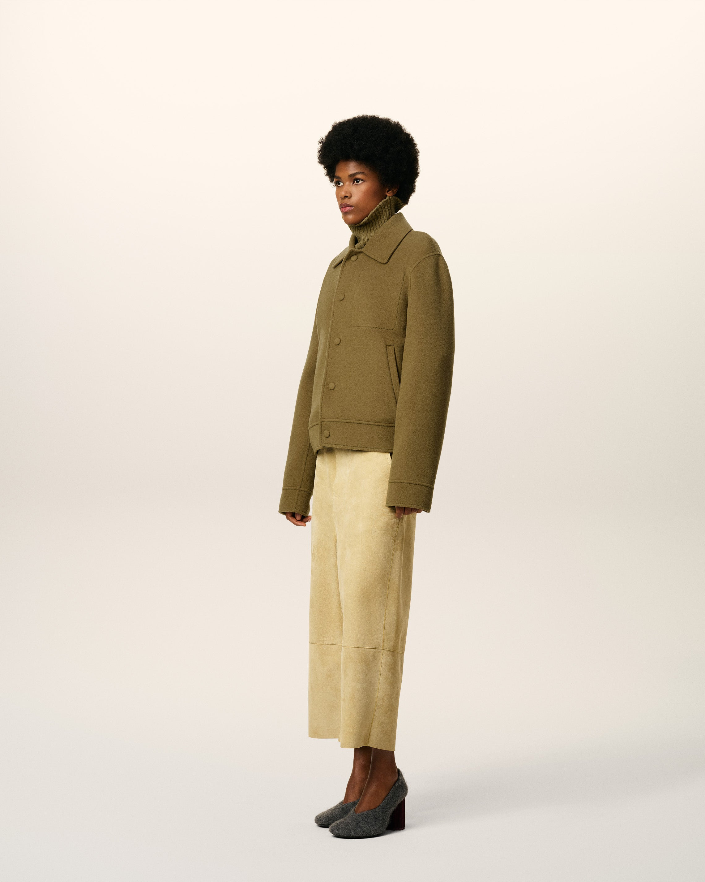 GREEN WOOL BOXY BUTTONED JACKET - 6