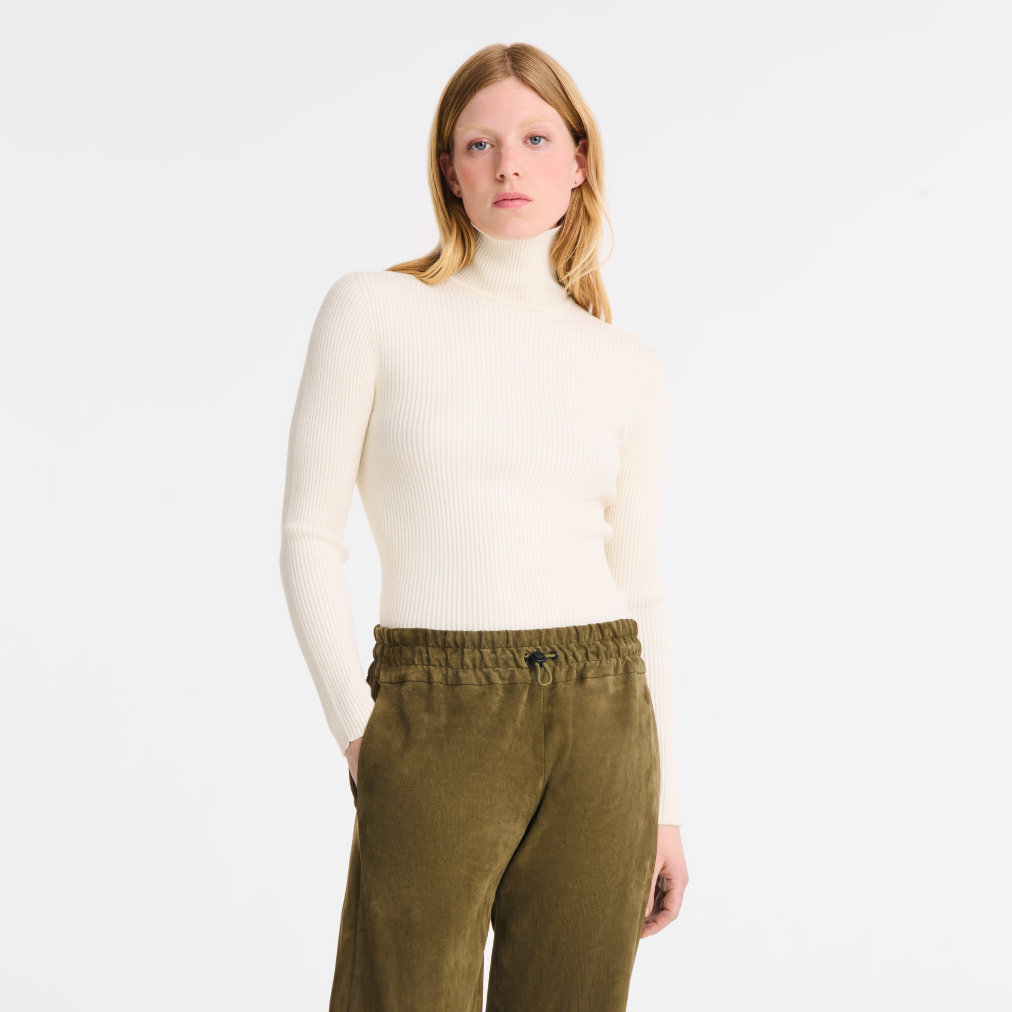 High collar fitted jumper Ecru - Knit - 4