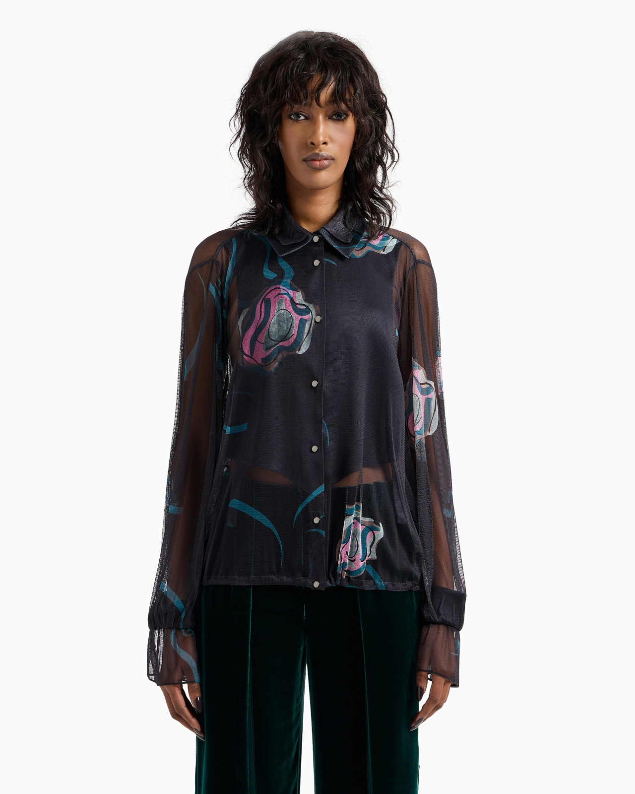 Printed silk shirt with plastron - 2