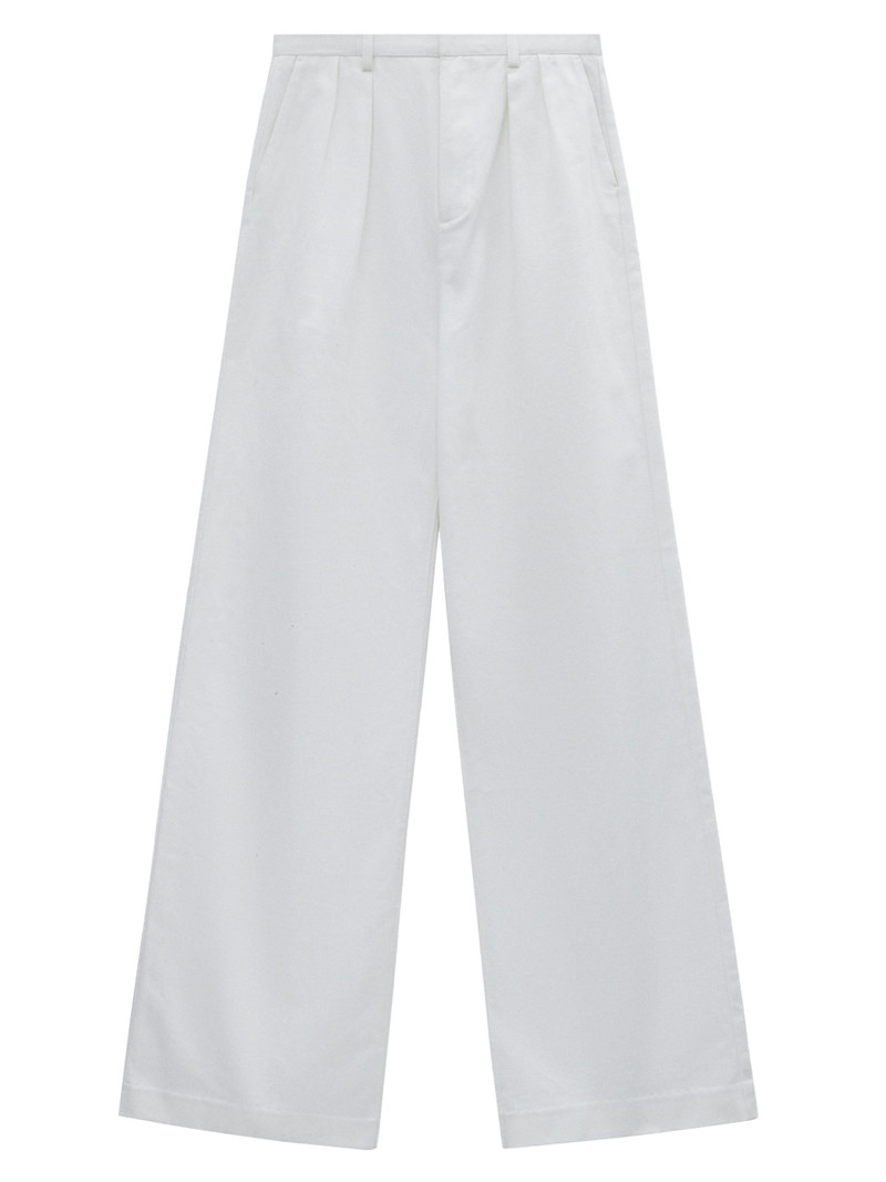 Men's Pleated Cotton Wide-Leg Trousers - White 1