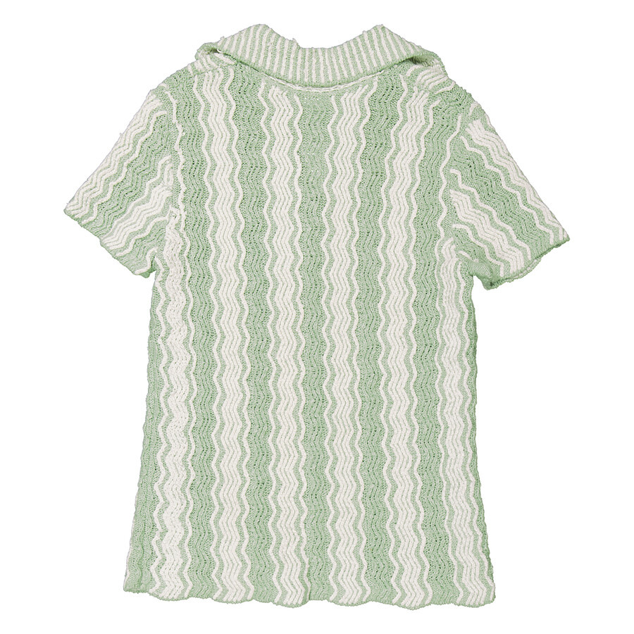 Open Box - Jil Sander Ladies Acid Green Cotton-Blend Knit Polo Top, Brand Size 34 (US Size 2) - 6