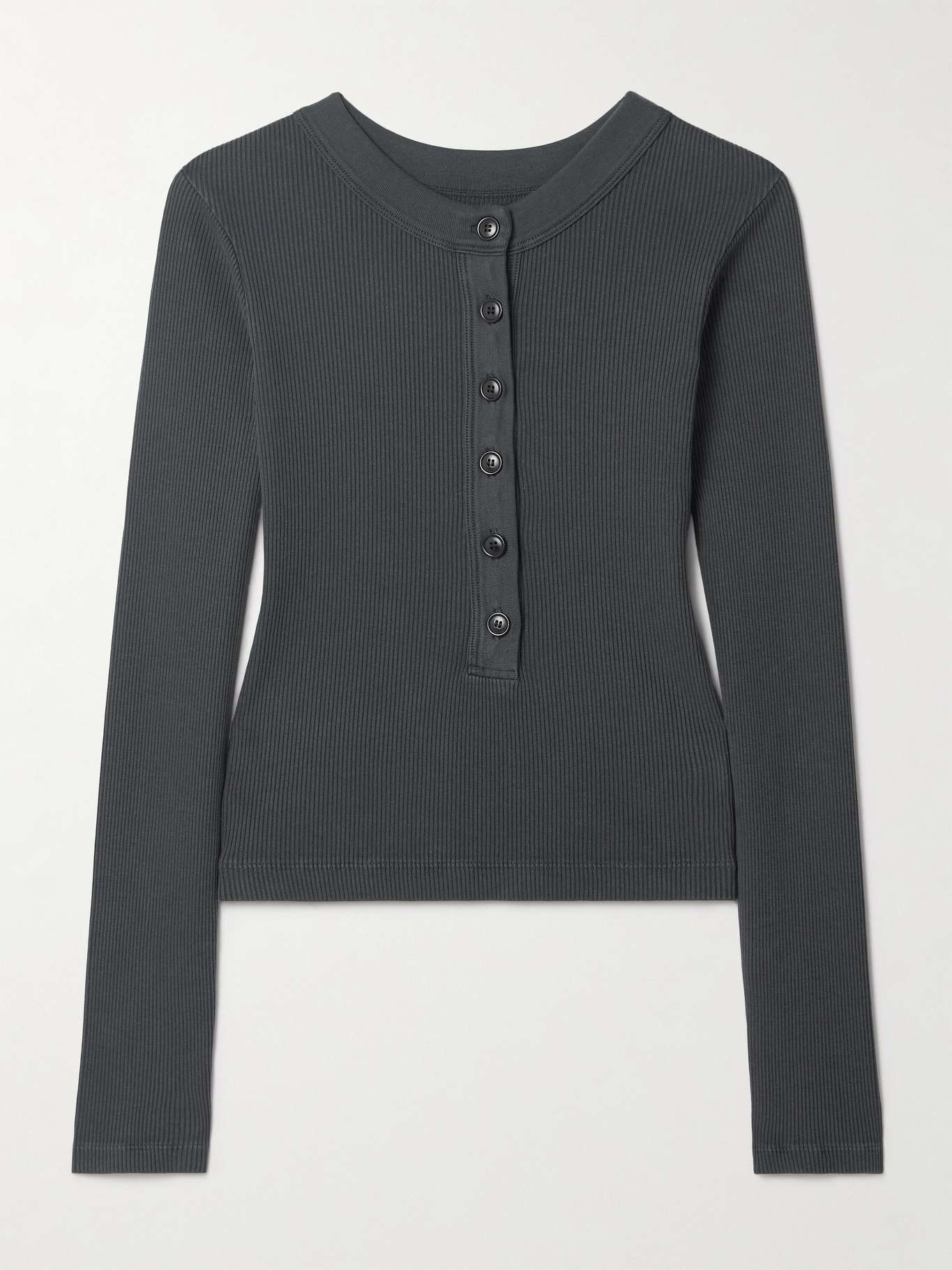 Varra ribbed jersey Henley top Charcoal - 1