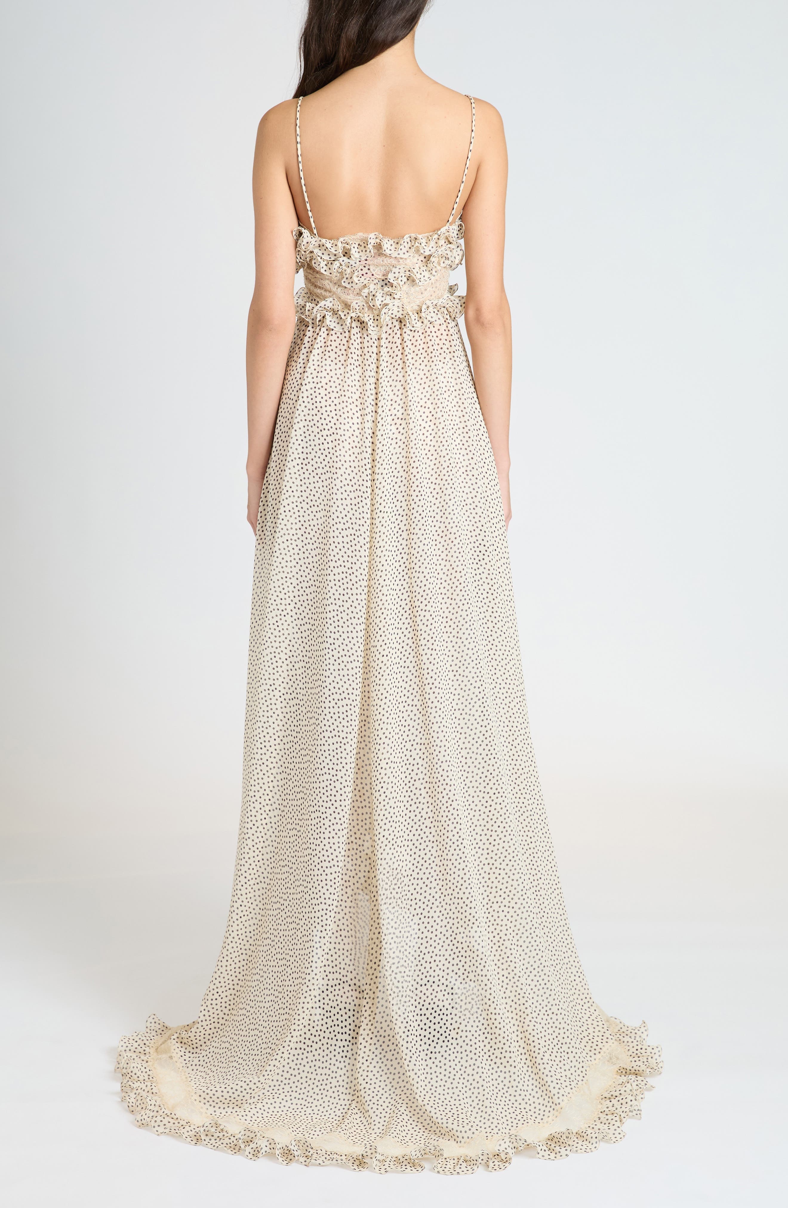 Valentino Garavani Polka Dot Ruffle Silk Georgette Gown in Betulla/Nero at Nordstrom - 2