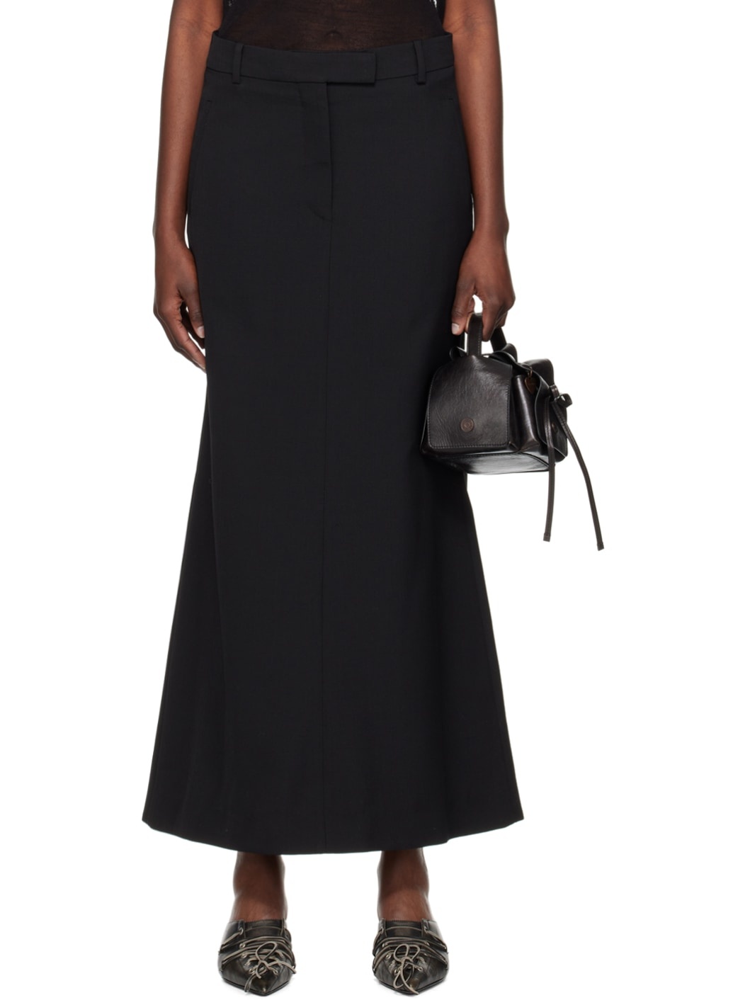 Black Tailored Maxi Skirt - 1
