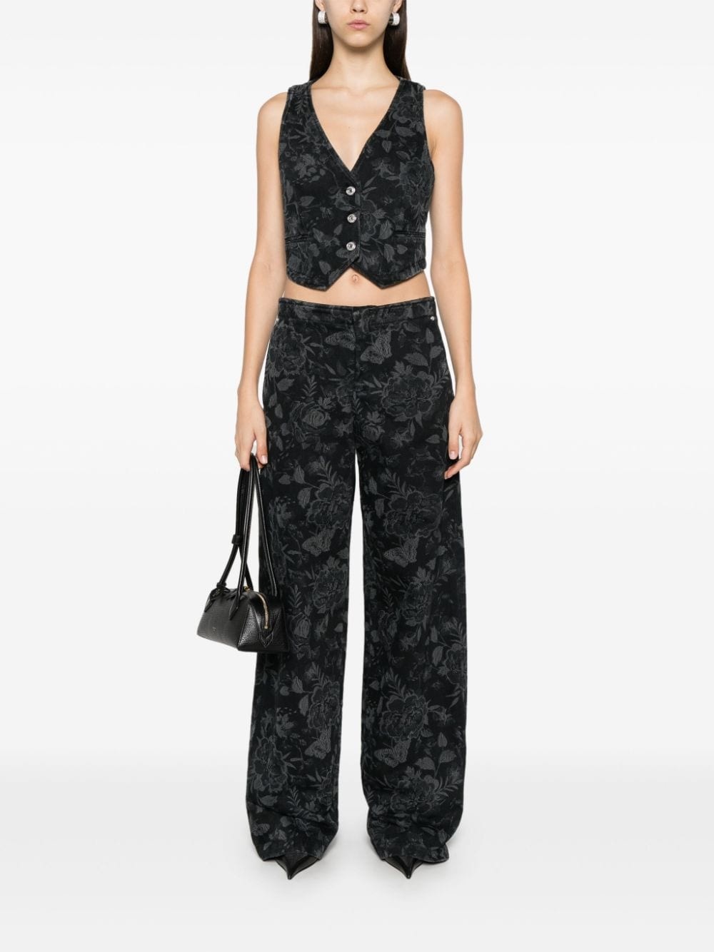 laser-print denim trousers - 2