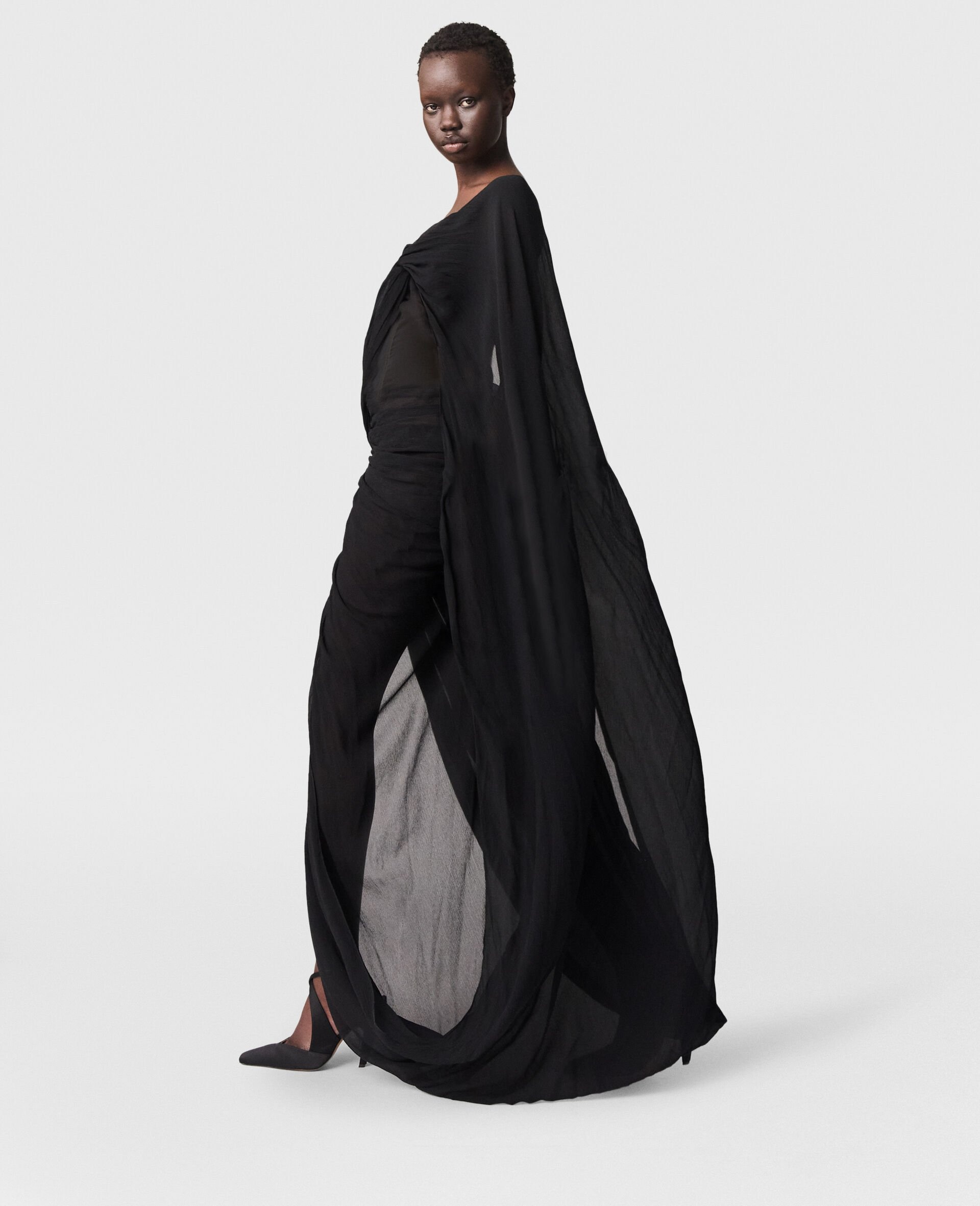 Ruched Knotted Sheer Panel Maxi Dress - 5