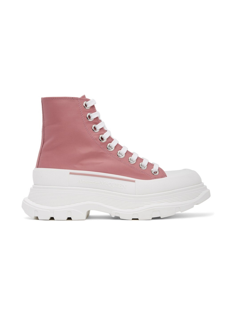 Pink Satin Tread Slick Boots - 1