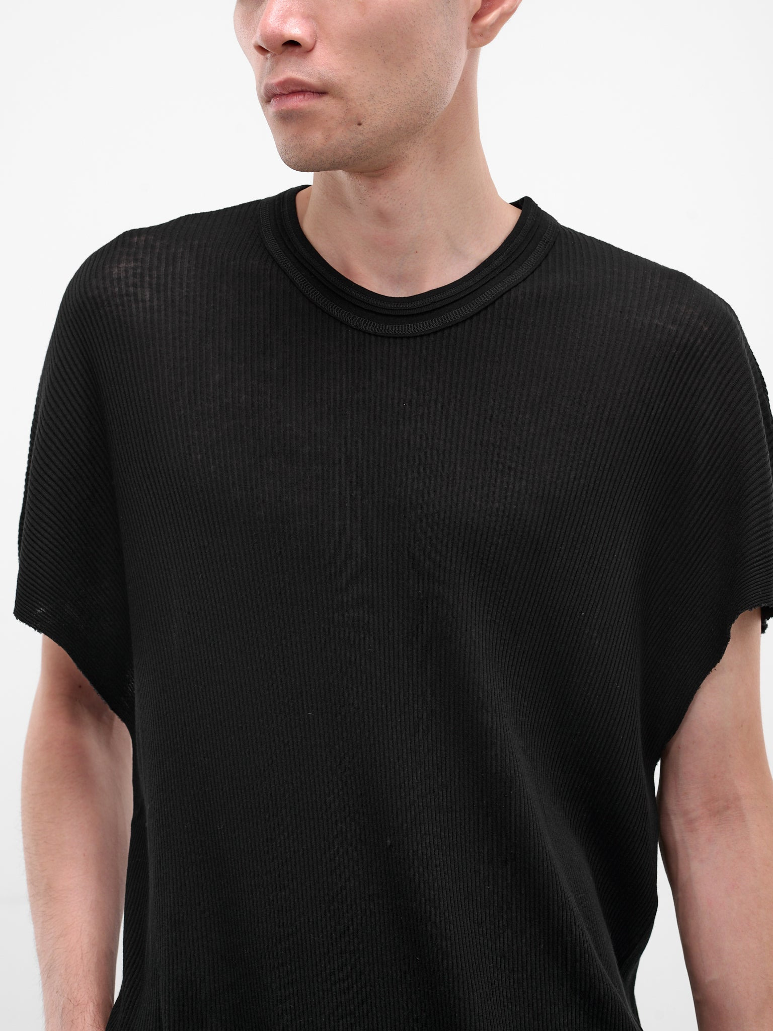 Black Cotton-Silk Ribbed Tee - 5