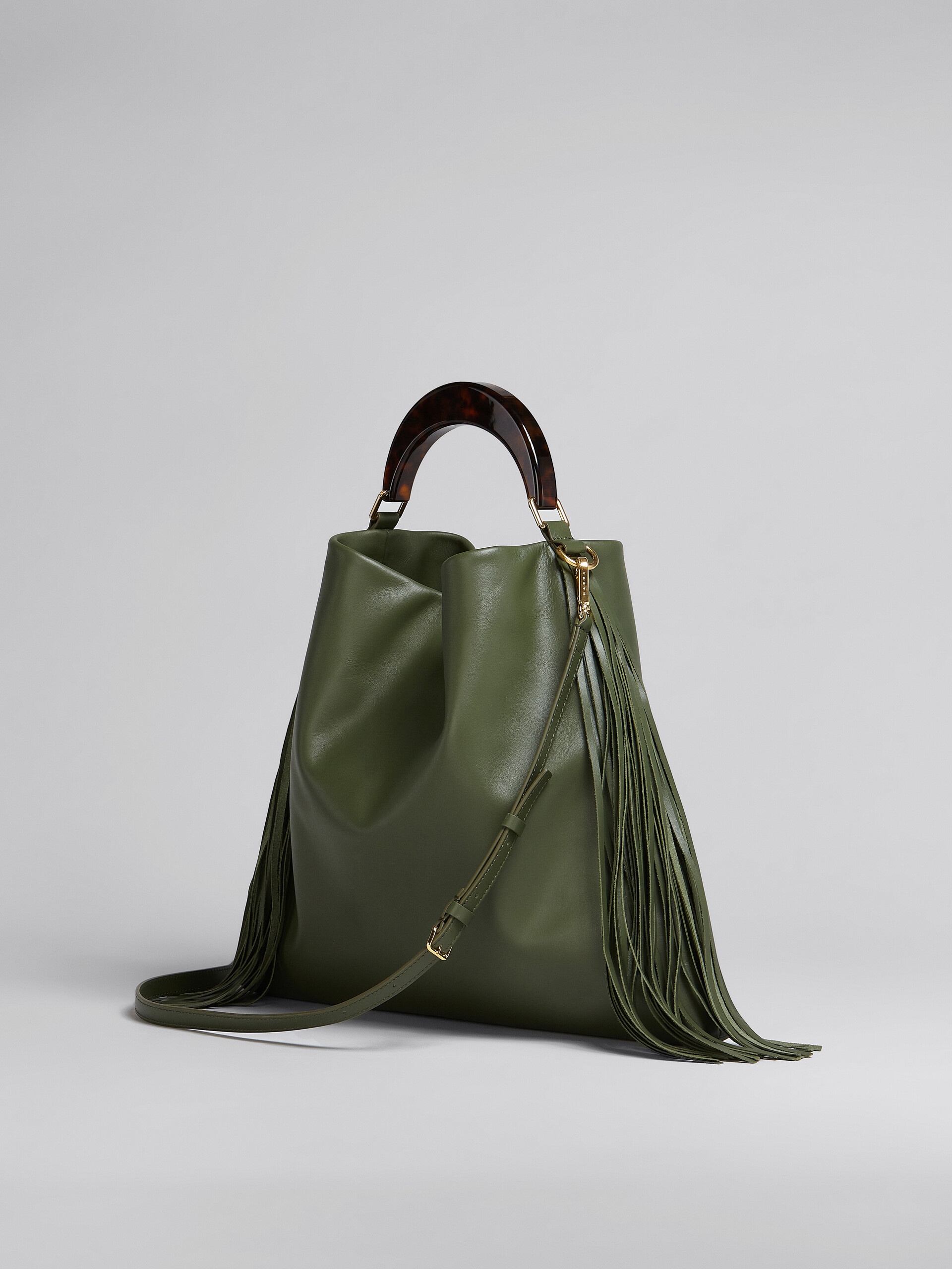 VENICE MEDIUM BAG IN GREEN LEATHER WITH FRINGES - 3
