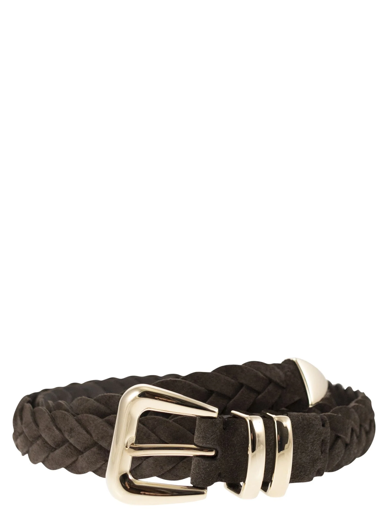 Brunello Cucinelli Men Reversed Calfskin Belt With Braided Tip - 1