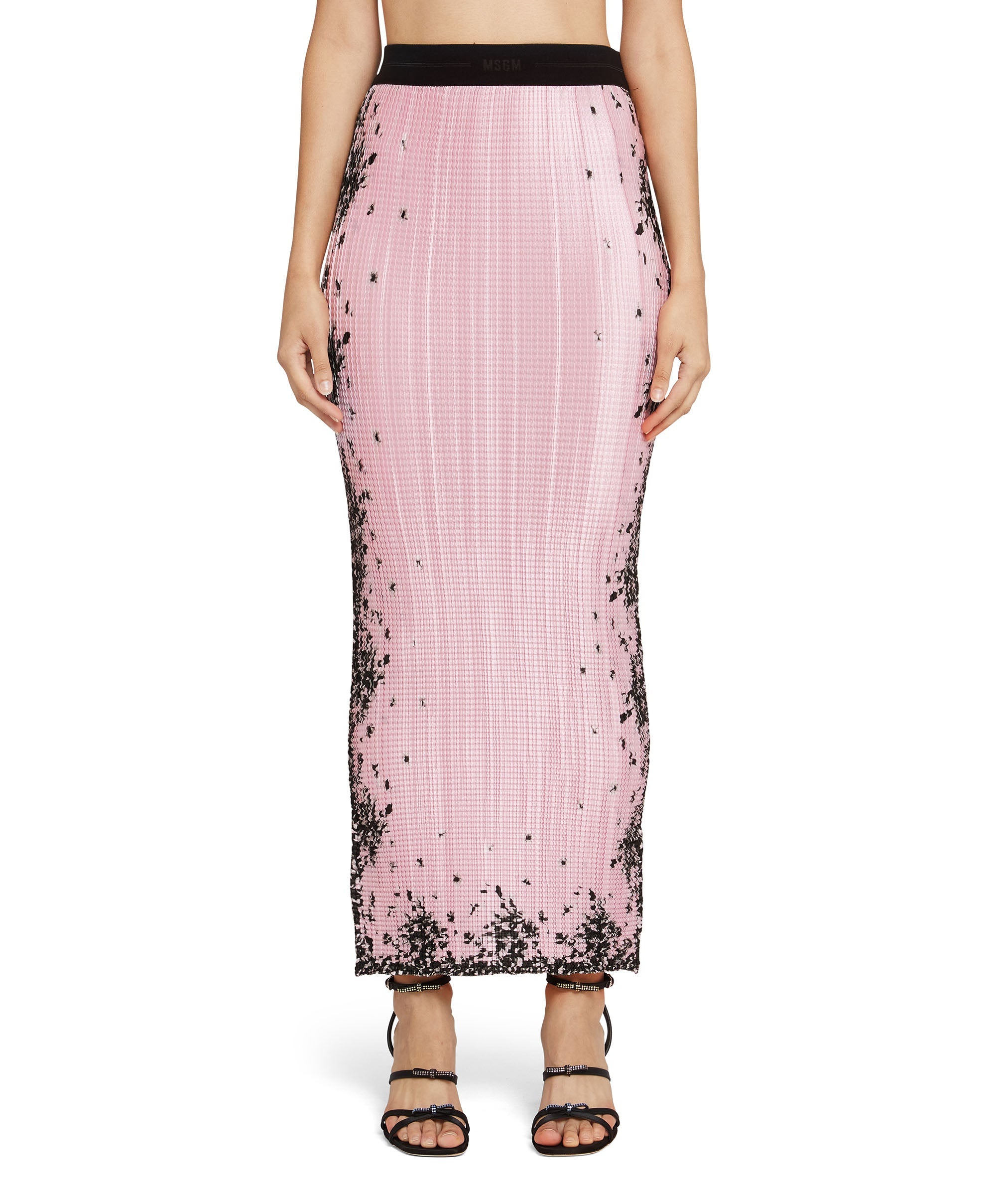 Satin long skirt with micro pleats and "blossom" print - 2