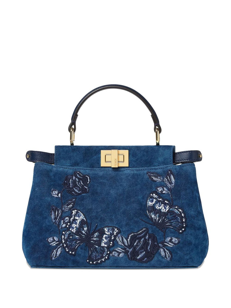 mini Peekaboo floral-embroidered denim tote bag 1