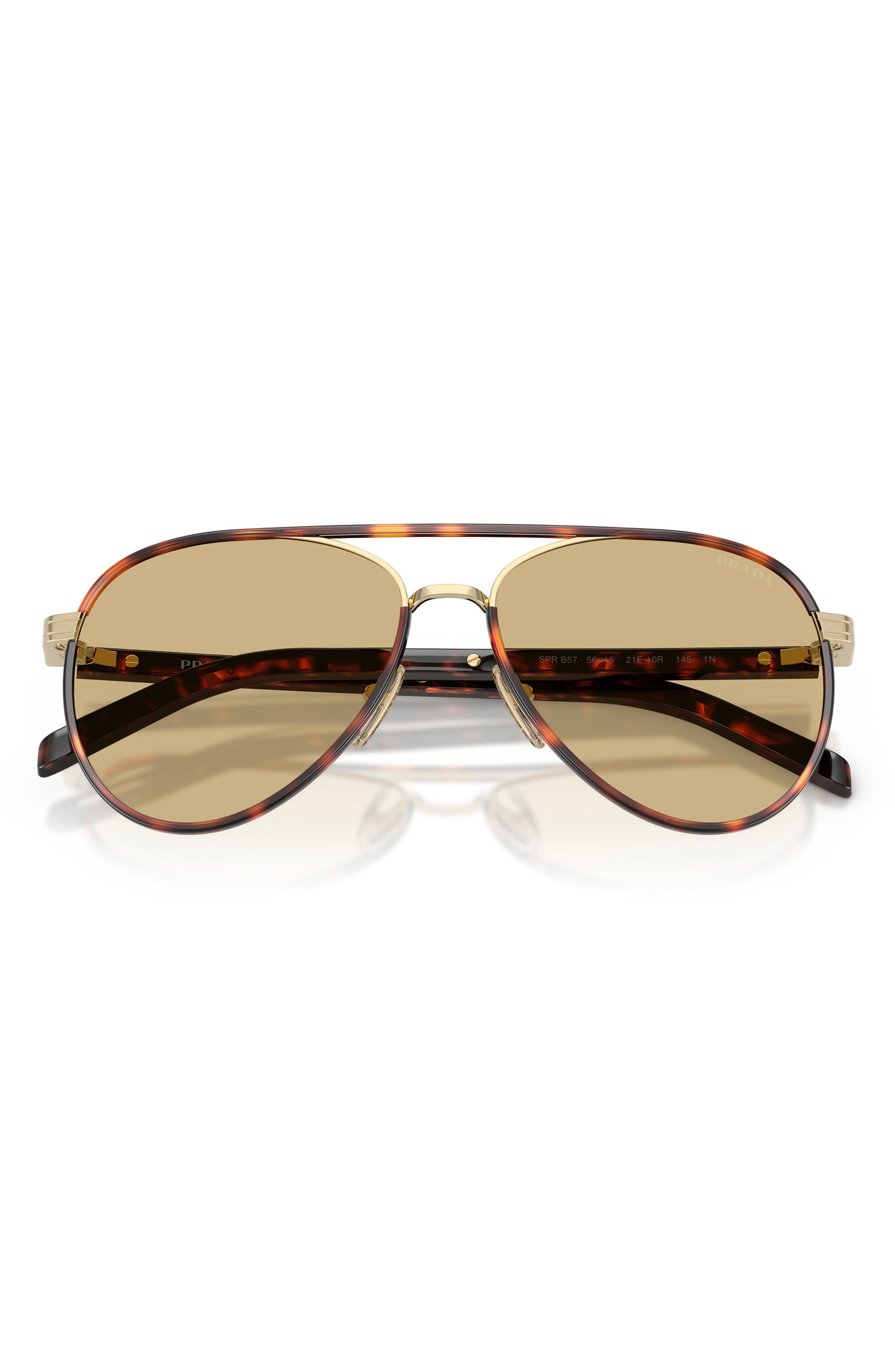 Prada 59mm Pilot Sunglasses in Tortoise Print/Gold/Yellow at Nordstrom - 3