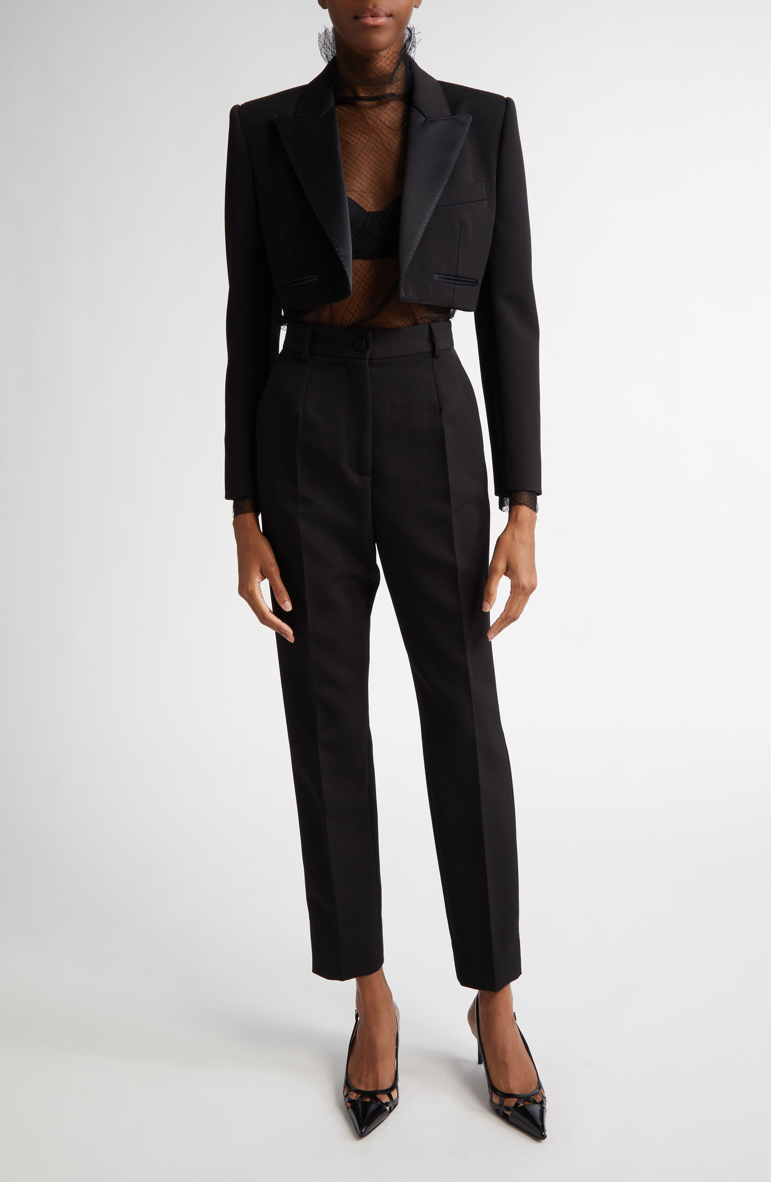 Dolce&Gabbana Wool & Silk Blend Crop Blazer in N0000 Nero at Nordstrom - 2