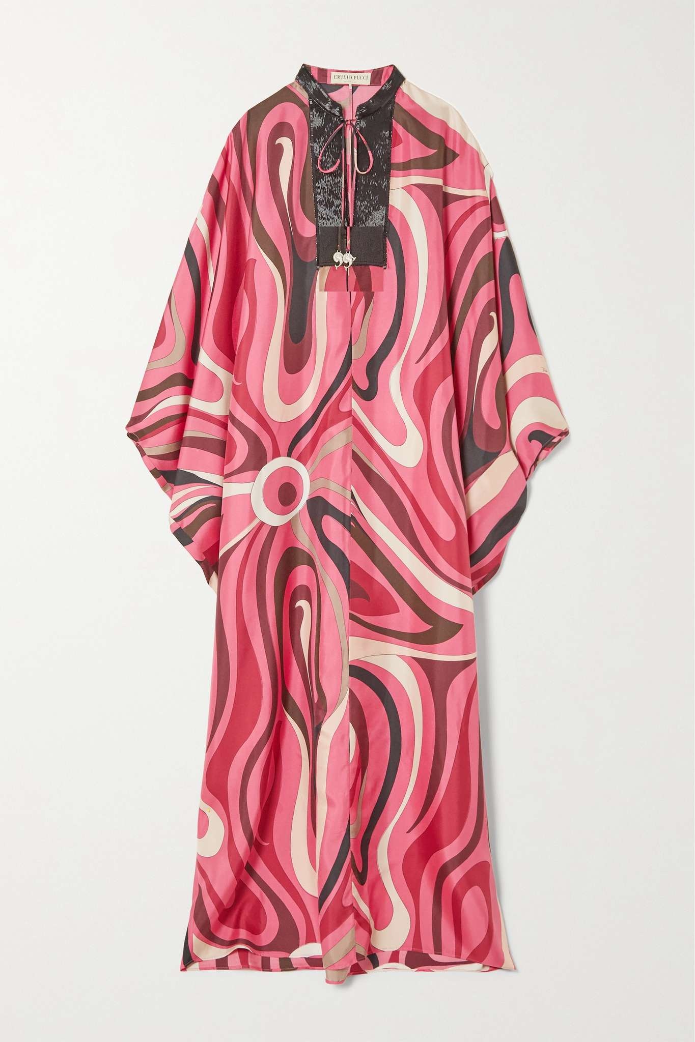 Embellished printed silk-crepe kaftan - 1