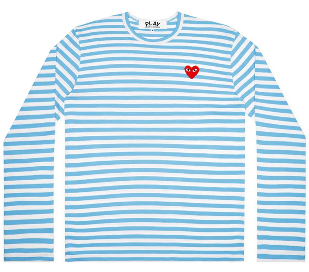Light Blue Long Sleeve Striped Tee Unisex - 1