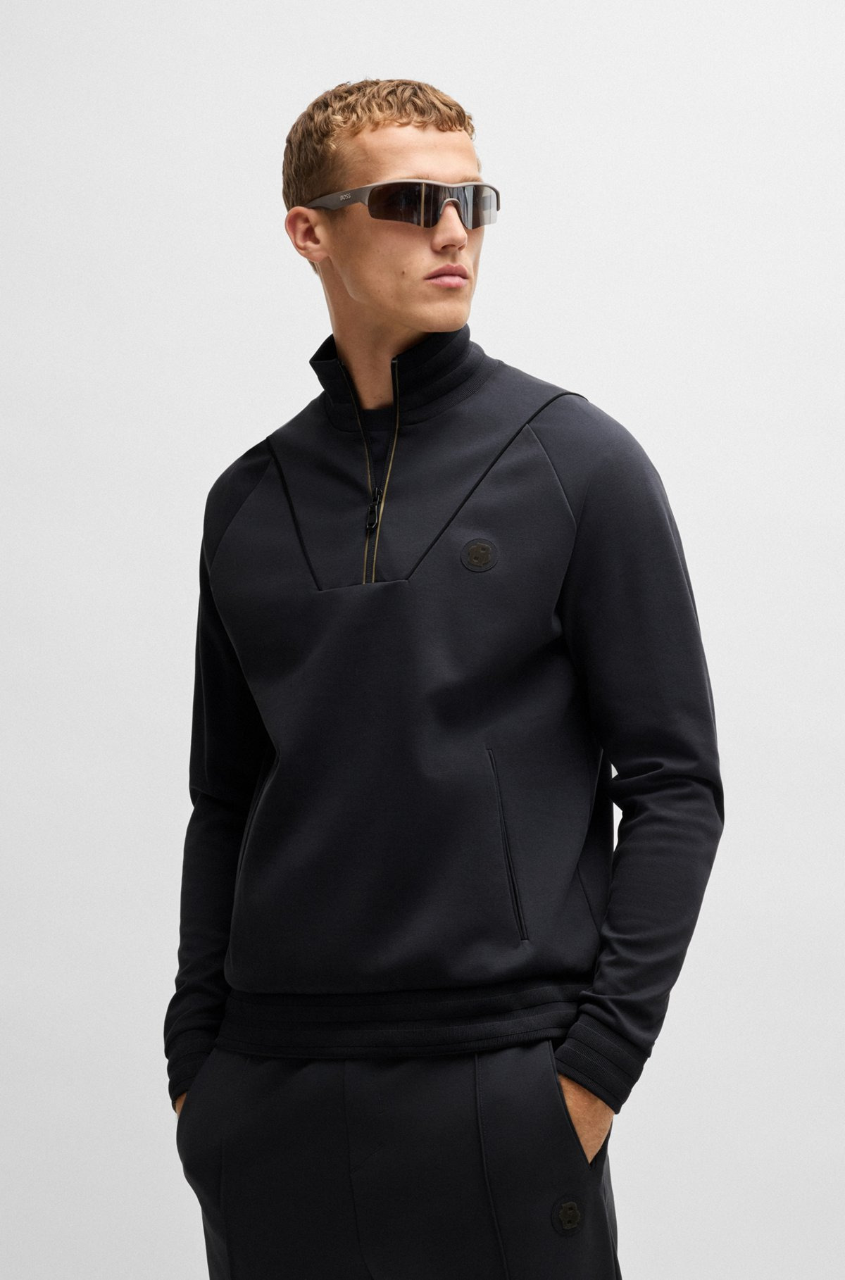 COTTON ZIP-NECK SWEATSHIRT WITH DOUBLE B MONOGRAM - 2