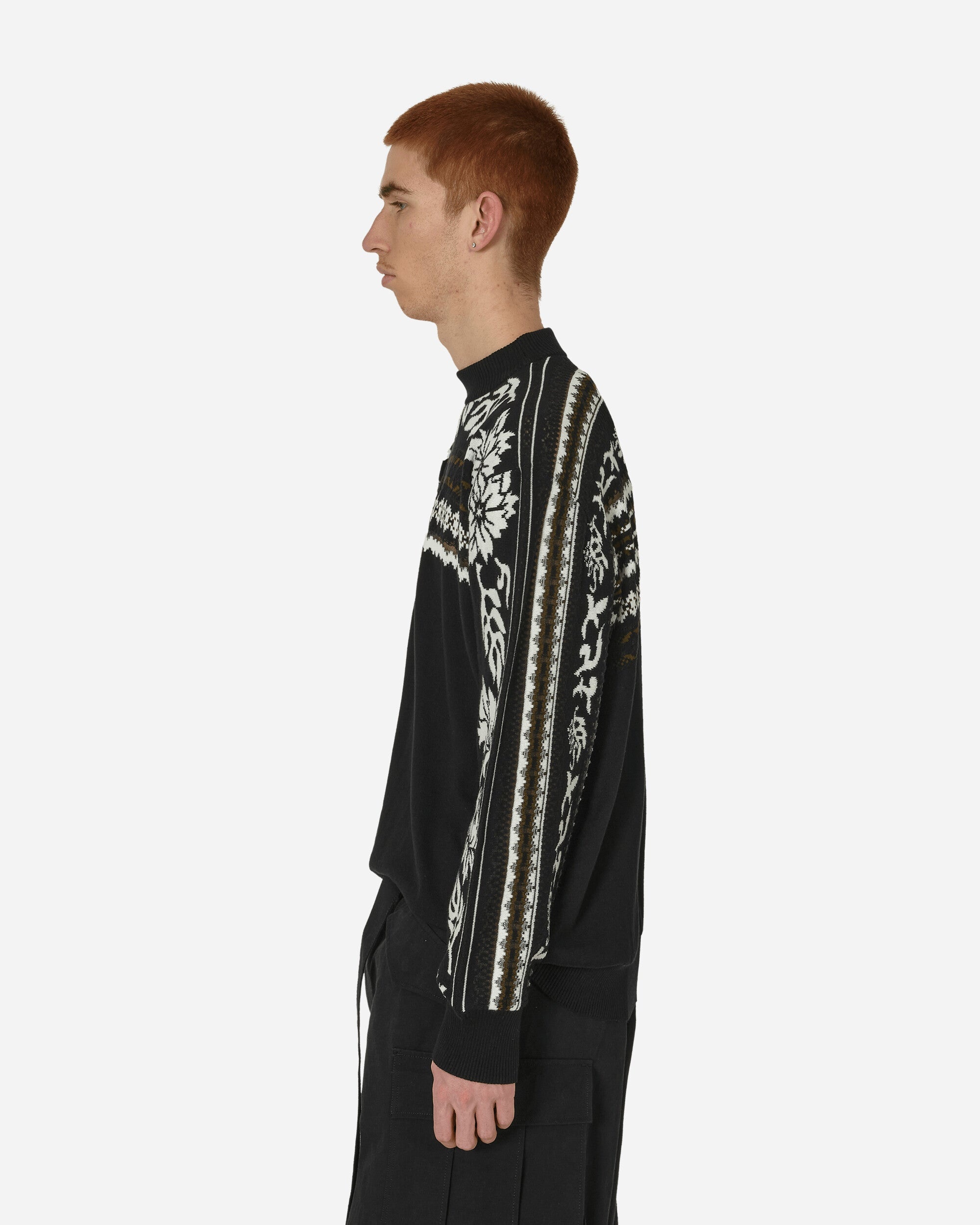 Floral Jacquard Knit Sweater Black / Off White - 2