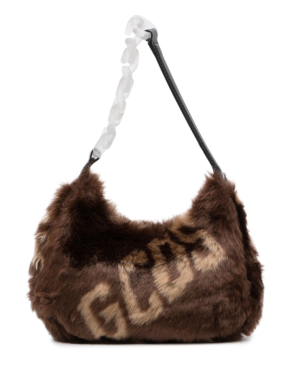 logo print faux fur shoulder bag - 1