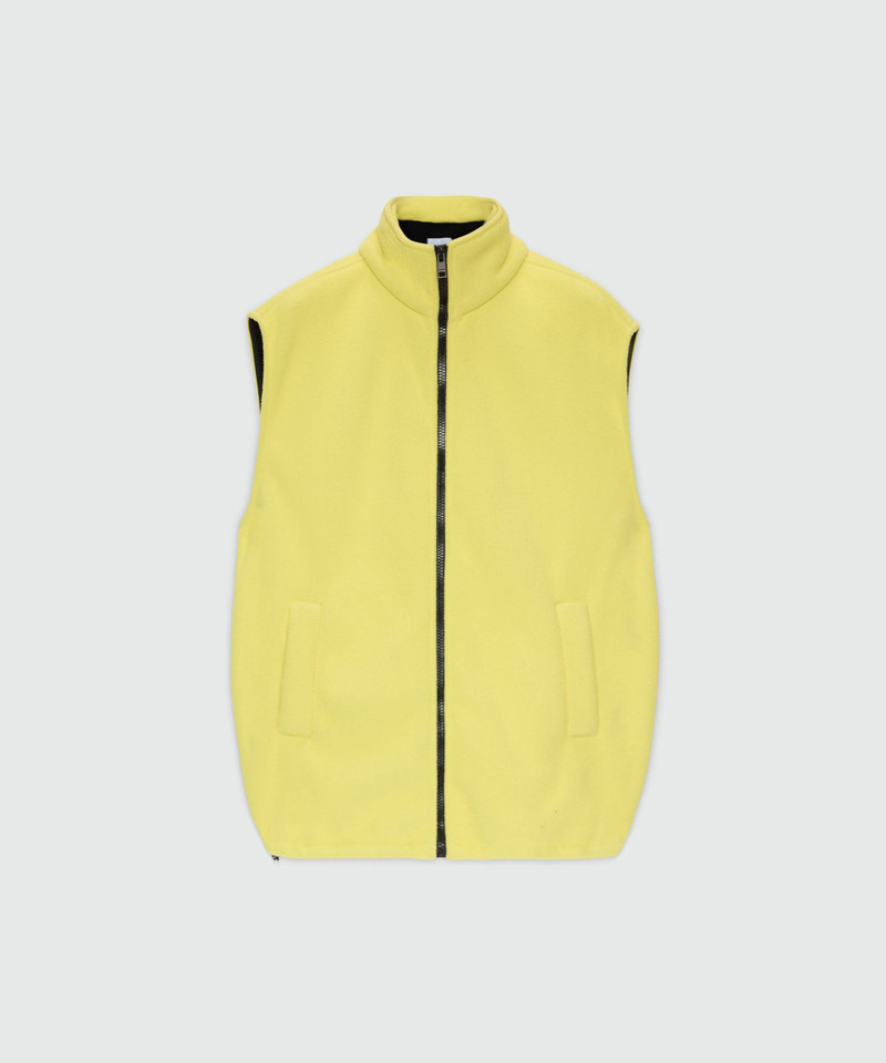 Yellow fleece vest with high collar 1