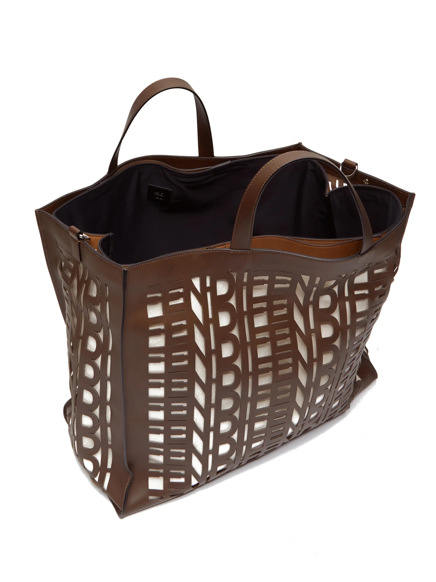 Cut-out logo leather shopper bag - 6